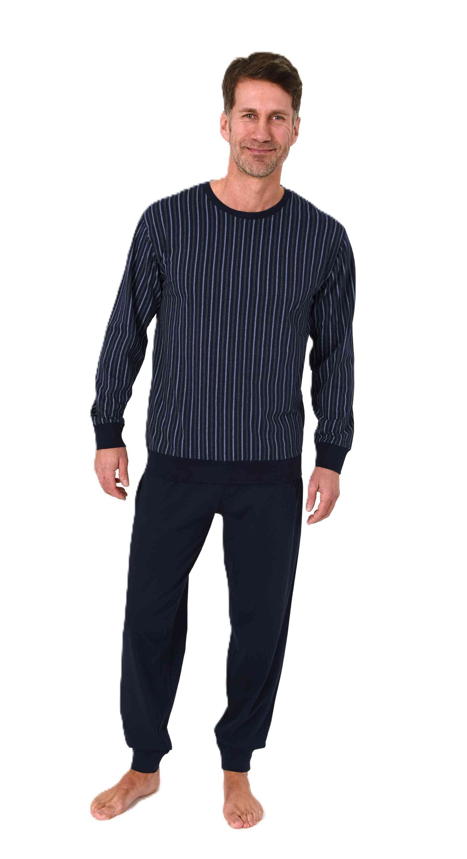 Normann Herren Schlafanzug langarm Pyjama mit Bündchen in zeitloser Minimal Print Optik Normann Herren Schlafanzug langarm Pyjama mit Bündchen in zeitloser Minimal Print Optik