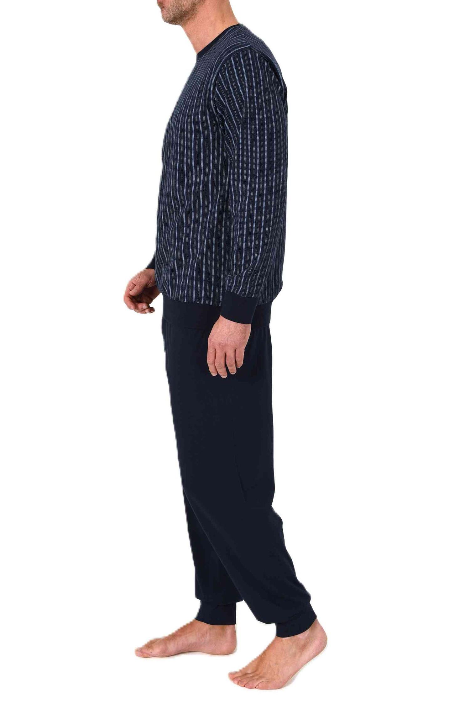 Normann Herren Schlafanzug langarm Pyjama mit Bündchen in zeitloser Minimal Print Optik