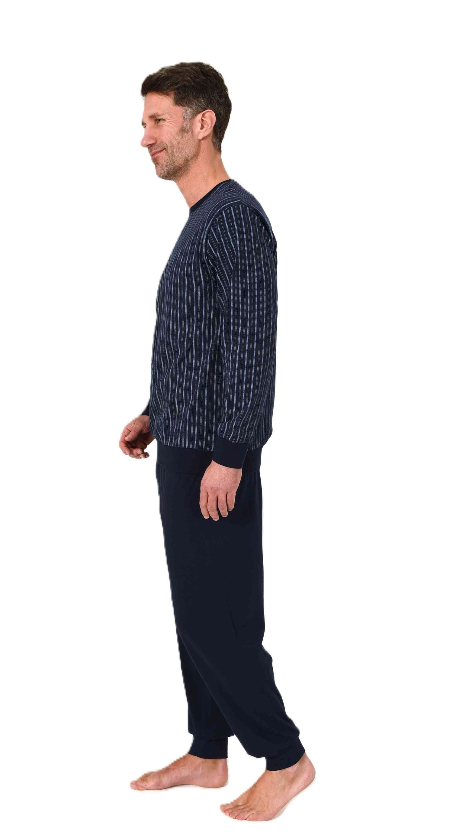 Normann Herren Schlafanzug langarm Pyjama mit Bündchen in zeitloser Minimal Print Optik Normann Herren Schlafanzug langarm Pyjama mit Bündchen in zeitloser Minimal Print Optik