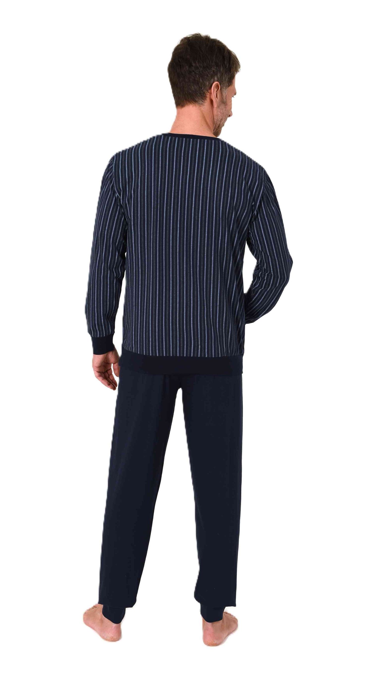 Normann Herren Schlafanzug langarm Pyjama mit Bündchen in zeitloser Minimal Print Optik Normann Herren Schlafanzug langarm Pyjama mit Bündchen in zeitloser Minimal Print Optik