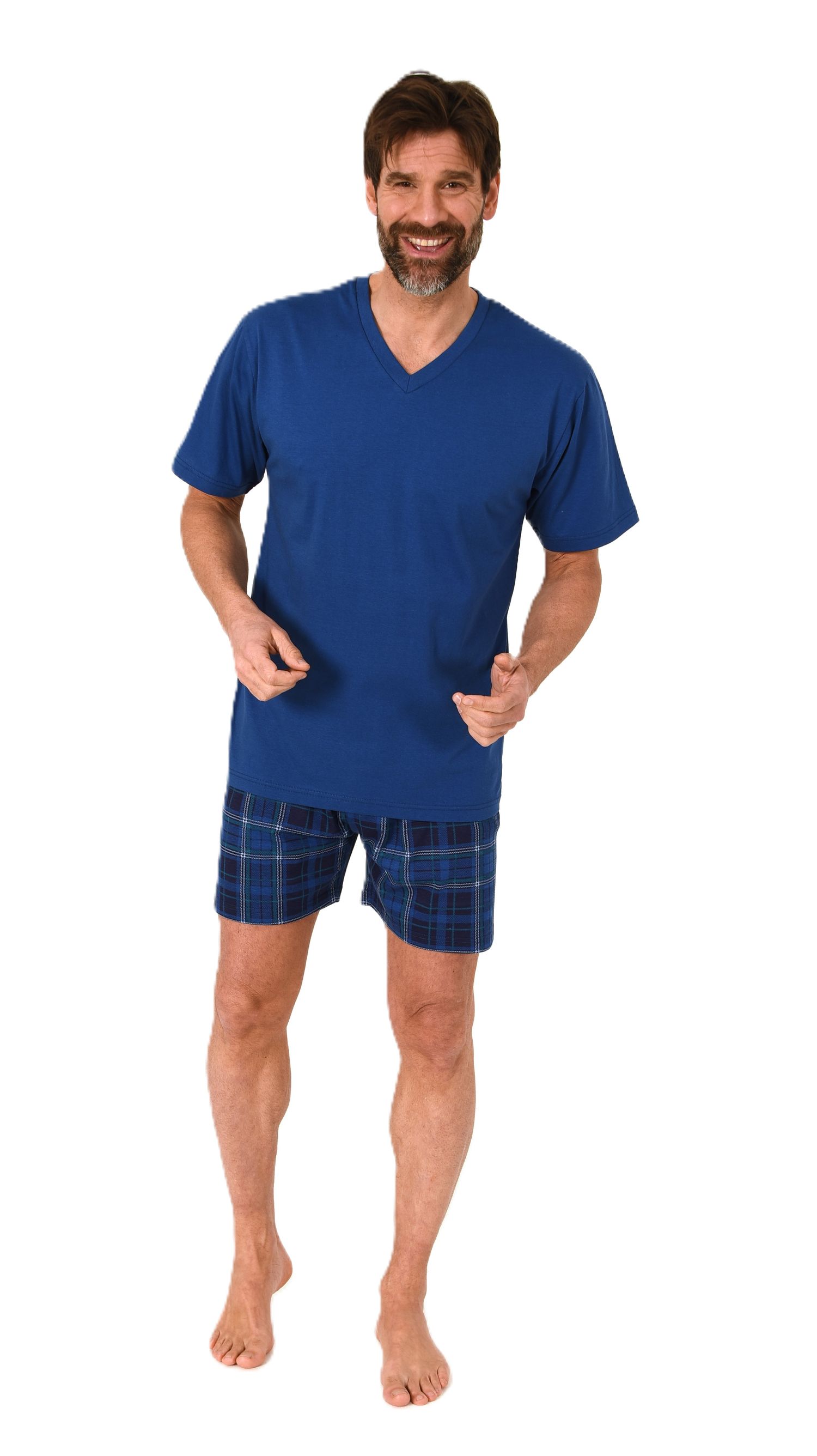 Normann Herren Schlafanzug kurzarm Shorty mit Jersey Pyjama Hose in karierter Optik Normann Herren Schlafanzug kurzarm Shorty mit Jersey Pyjama Hose in karierter Optik