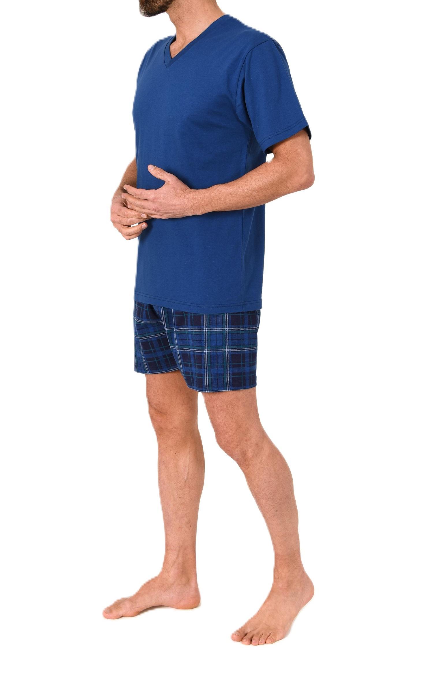 Normann Herren Schlafanzug kurzarm Shorty mit Jersey Pyjama Hose in karierter Optik