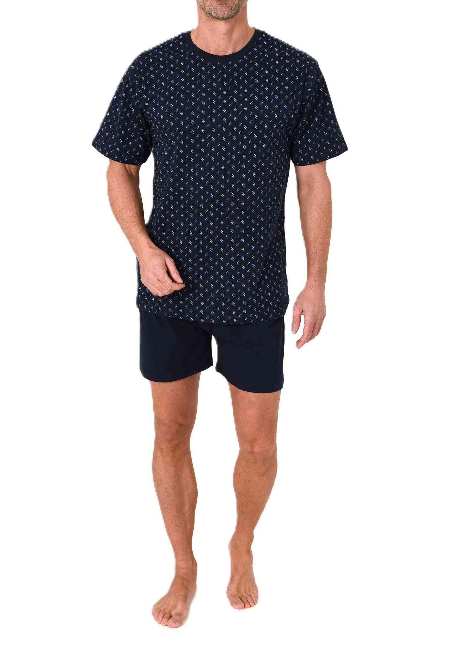 Normann Herren Schlafanzug kurzarm Shorty Pyjama in edler Minimal Print Optik