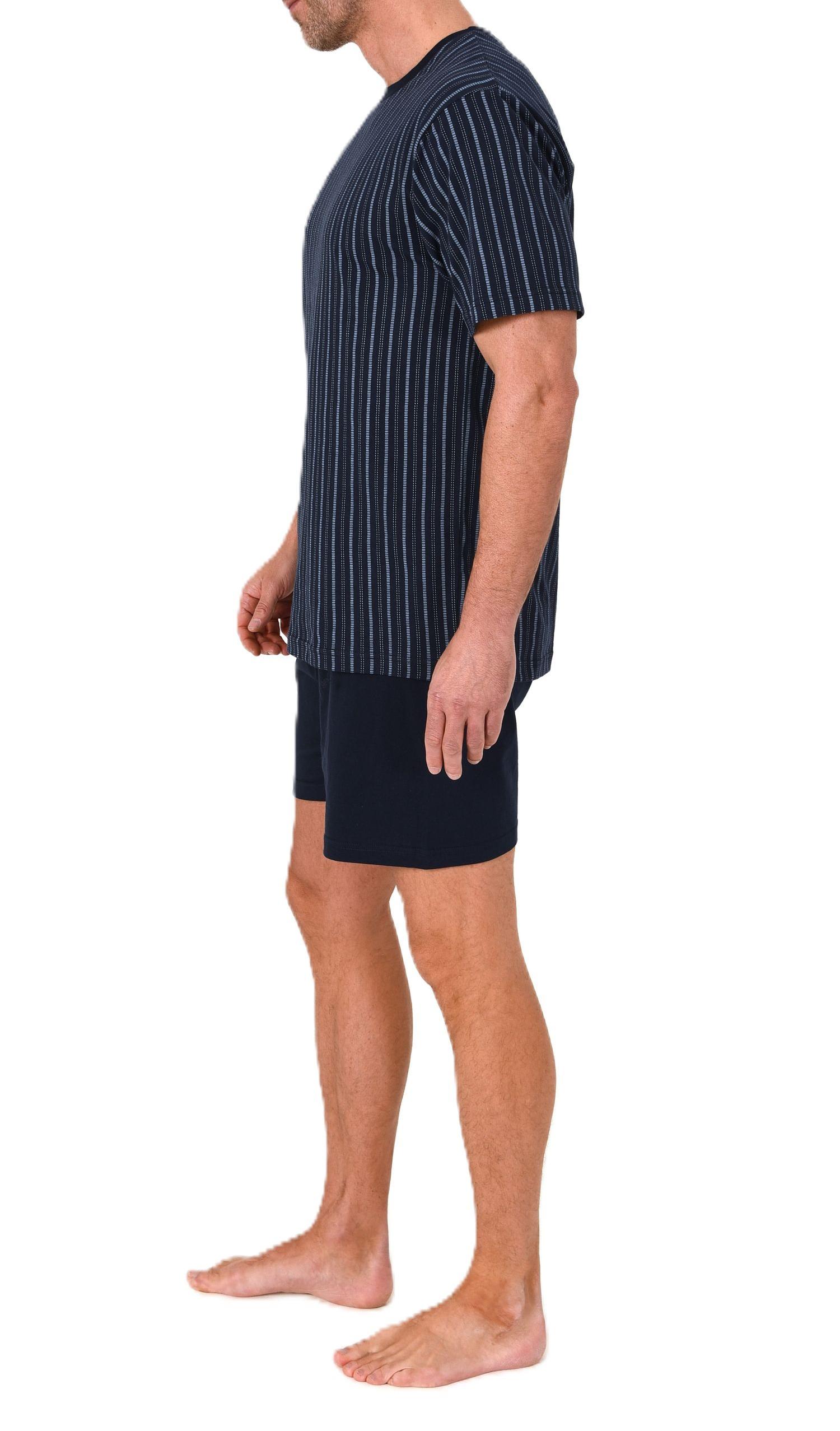 Normann Herren Schlafanzug kurzarm Shorty Pyjama in zeitloser Minimal Print Optik