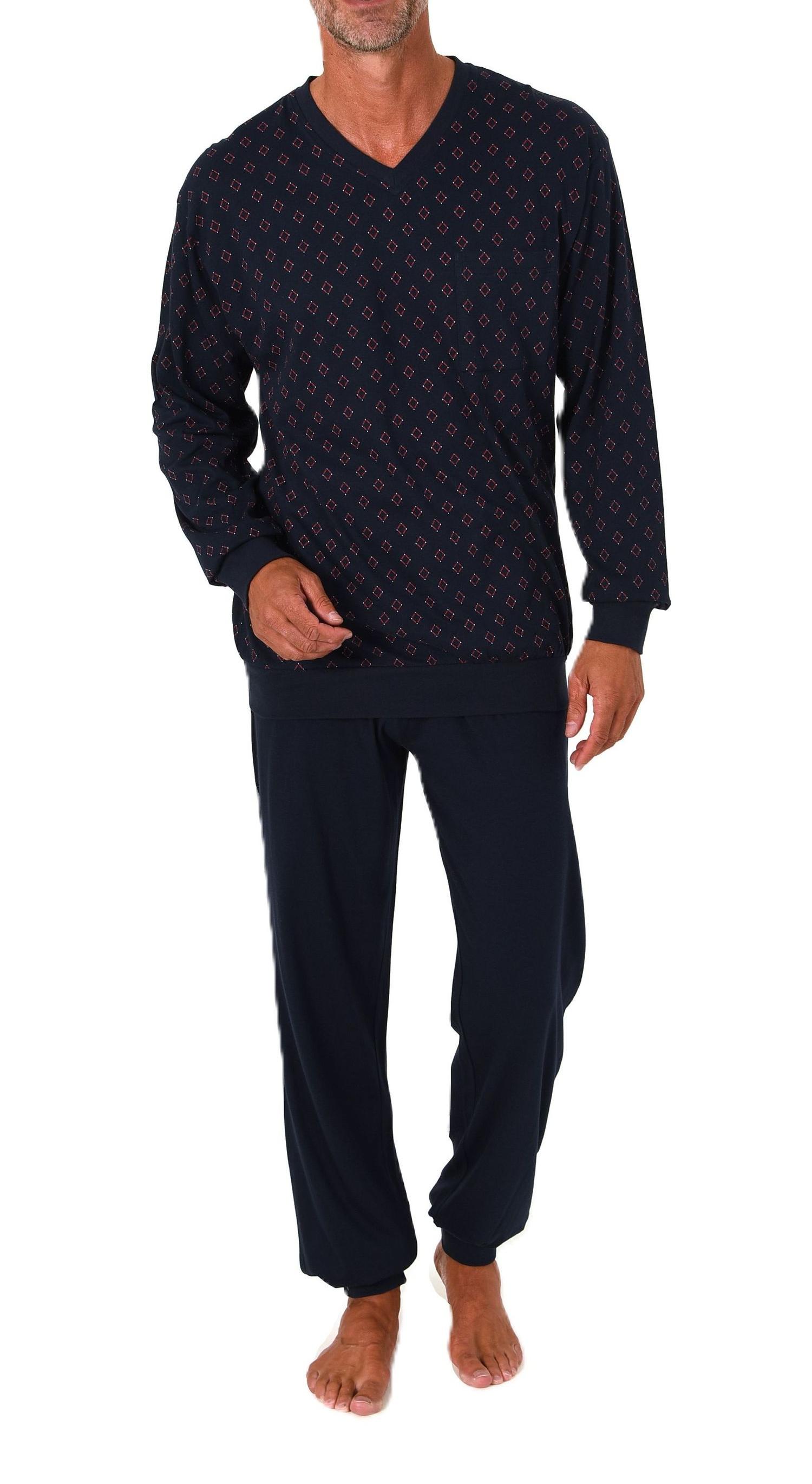 Normann Herren langarm Schlafanzug mit Bündchen – Pyjama Set auch in Übergrößen