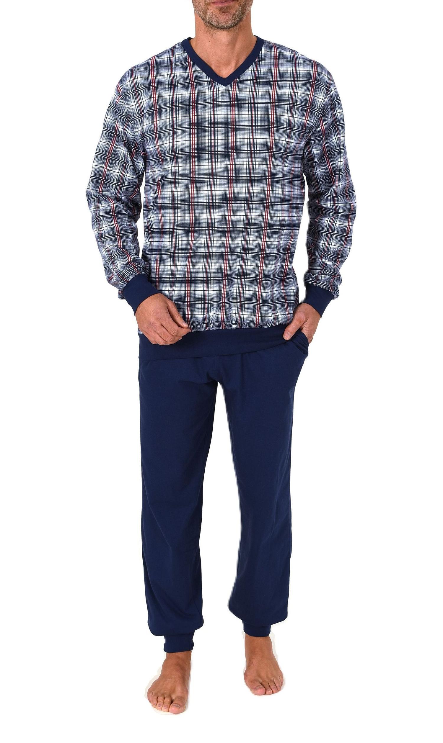 Normann Herren langarm Schlafanzug mit Bündchen und V-Hals – Pyjama auch in Übergrößen