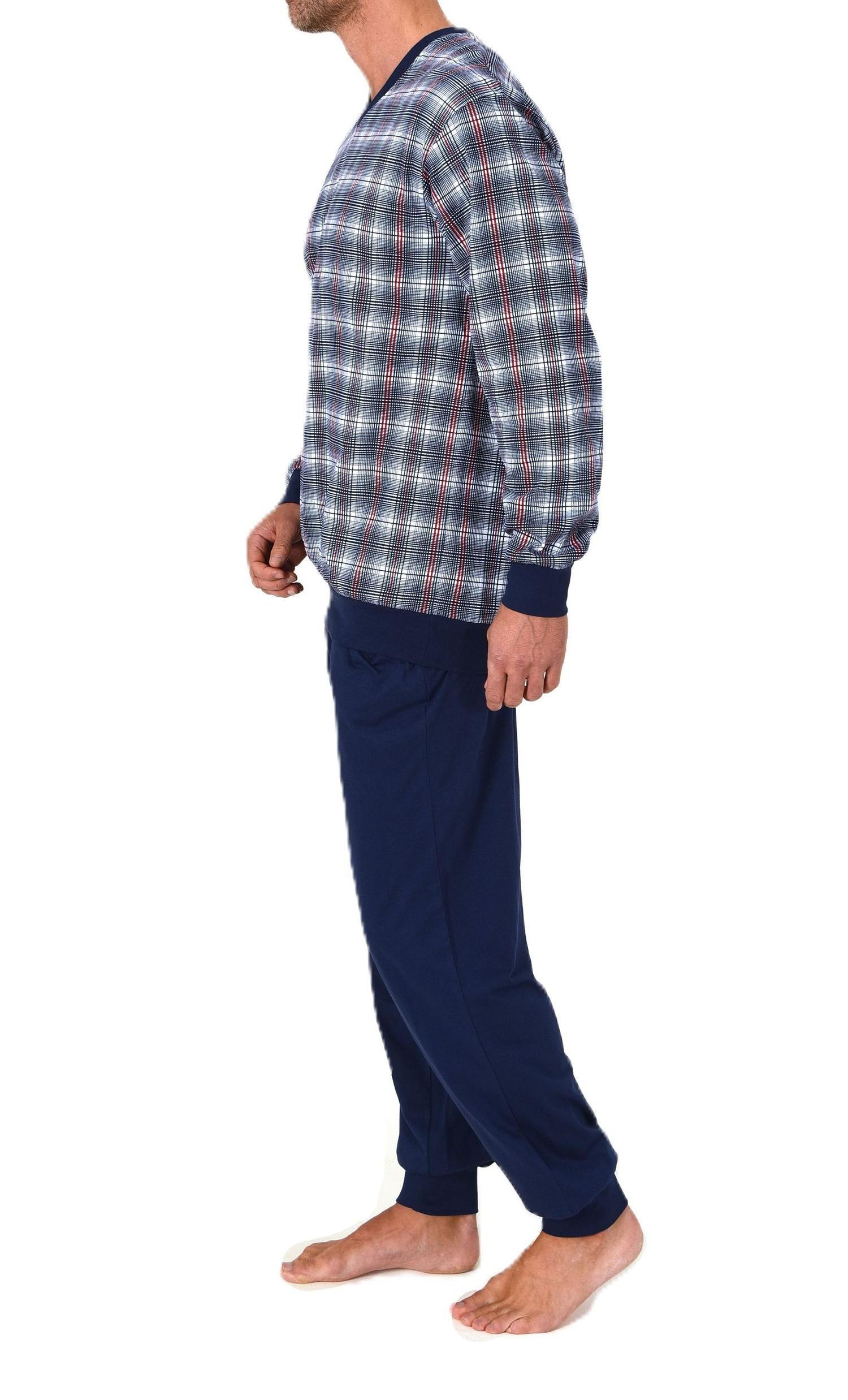 Normann Herren langarm Schlafanzug mit Bündchen und V-Hals – Pyjama auch in Übergrößen
