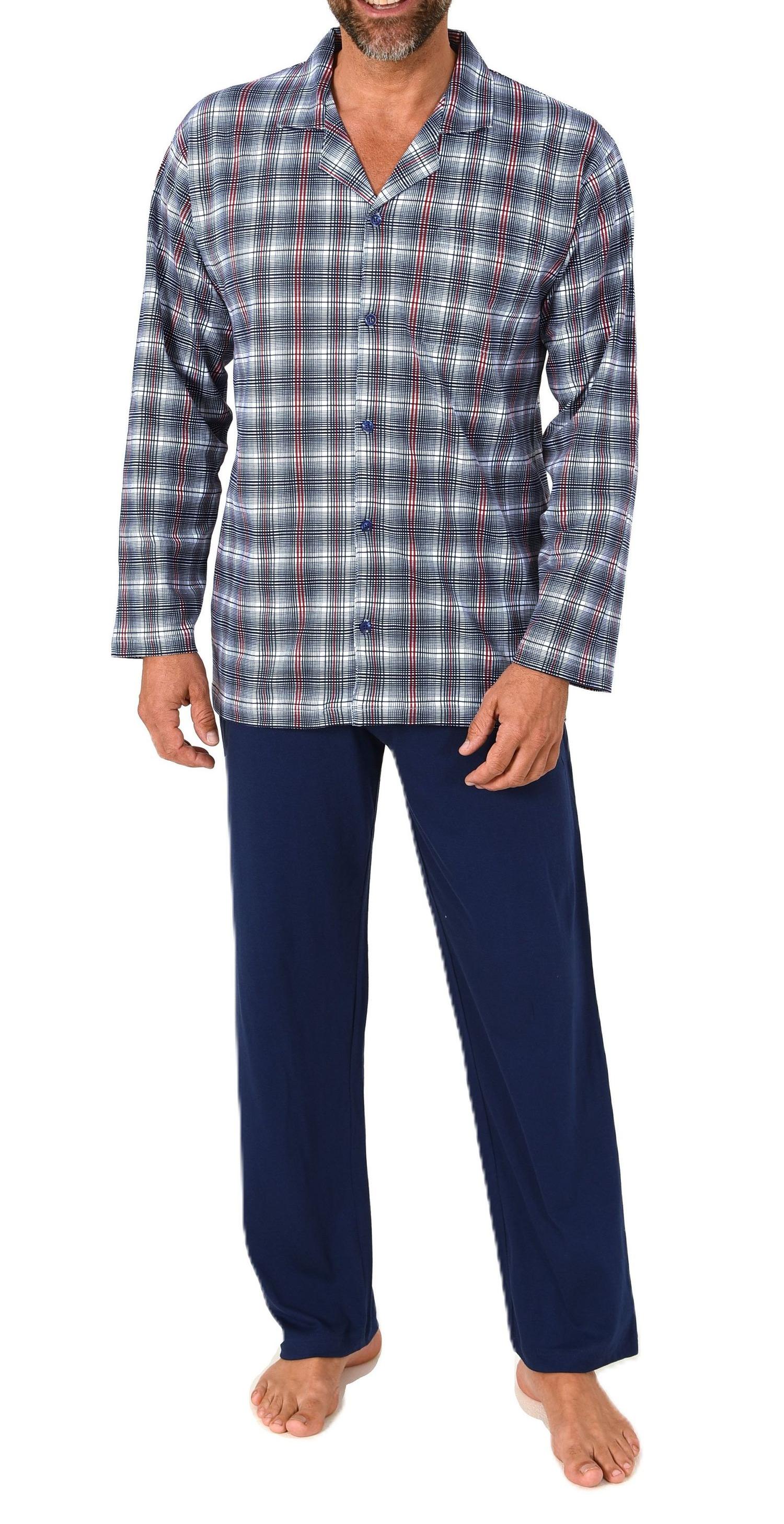 Normann Herren Schlafanzug lang in softem Jersey zum durchknöpfen - auch in Übergrößen