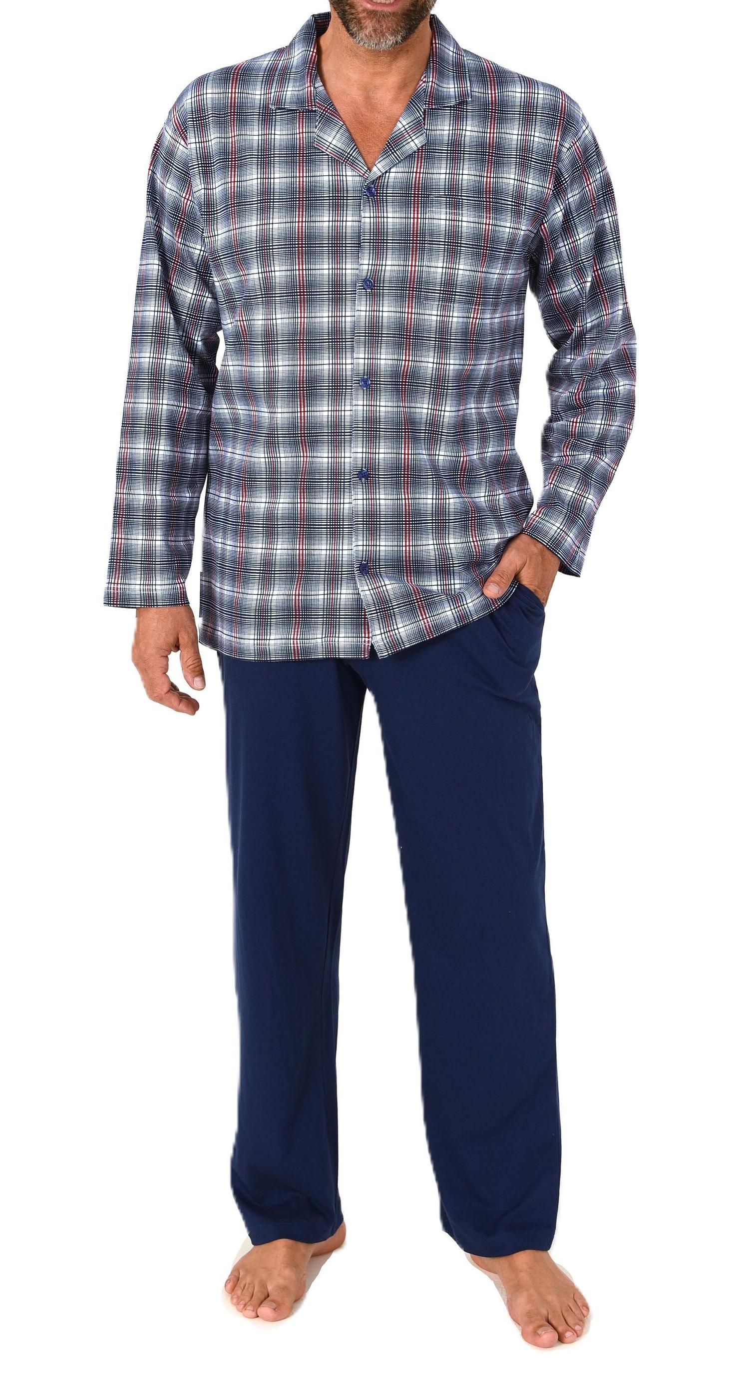 Normann Herren Schlafanzug lang in softem Jersey zum durchknöpfen - auch in Übergrößen