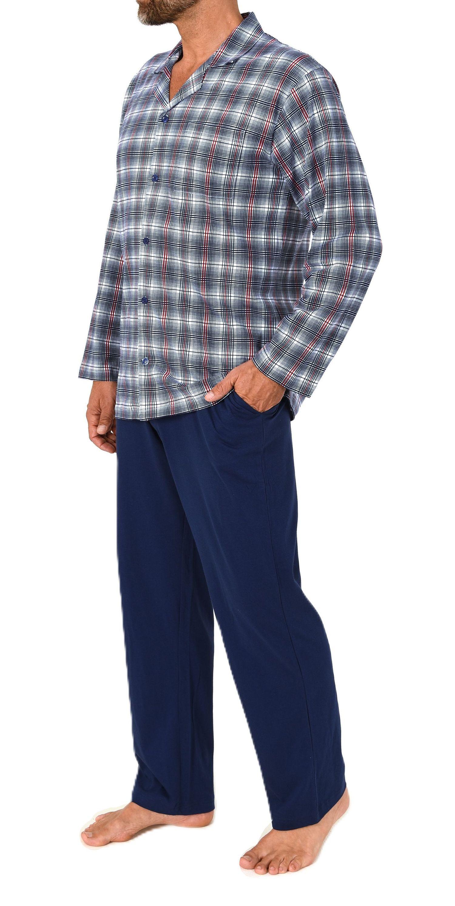 Normann Herren Schlafanzug lang in softem Jersey zum durchknöpfen - auch in Übergrößen