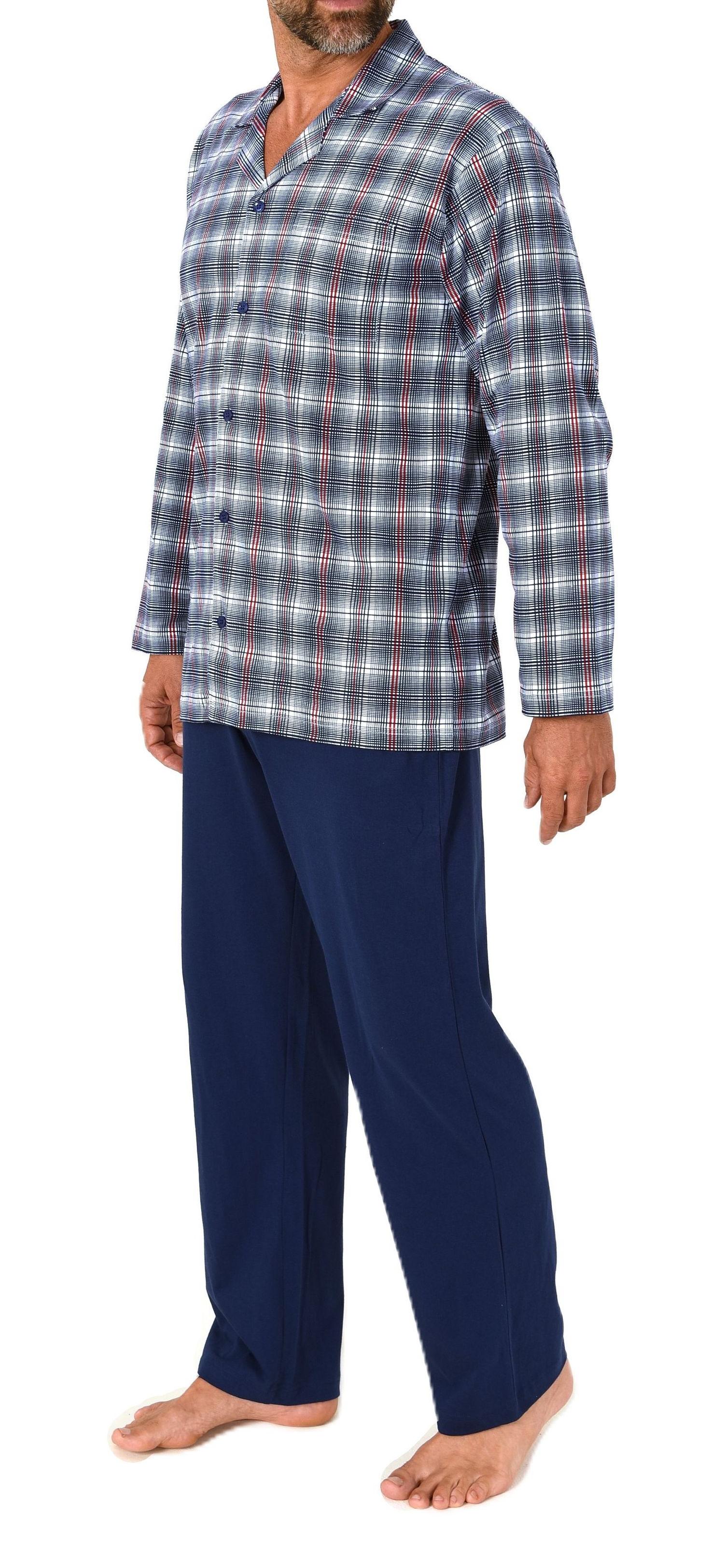 Normann Herren Schlafanzug lang in softem Jersey zum durchknöpfen - auch in Übergrößen