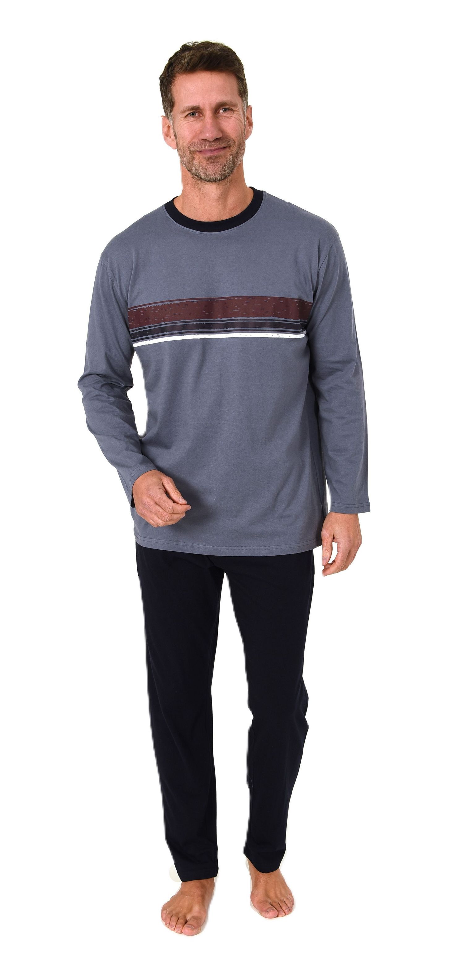 Normann Herren Schlafanzug langarm Pyjama mit sportiven Frontprint - auch in Übergrössen Normann Herren Schlafanzug langarm Pyjama mit sportiven Frontprint - auch in Übergrössen
