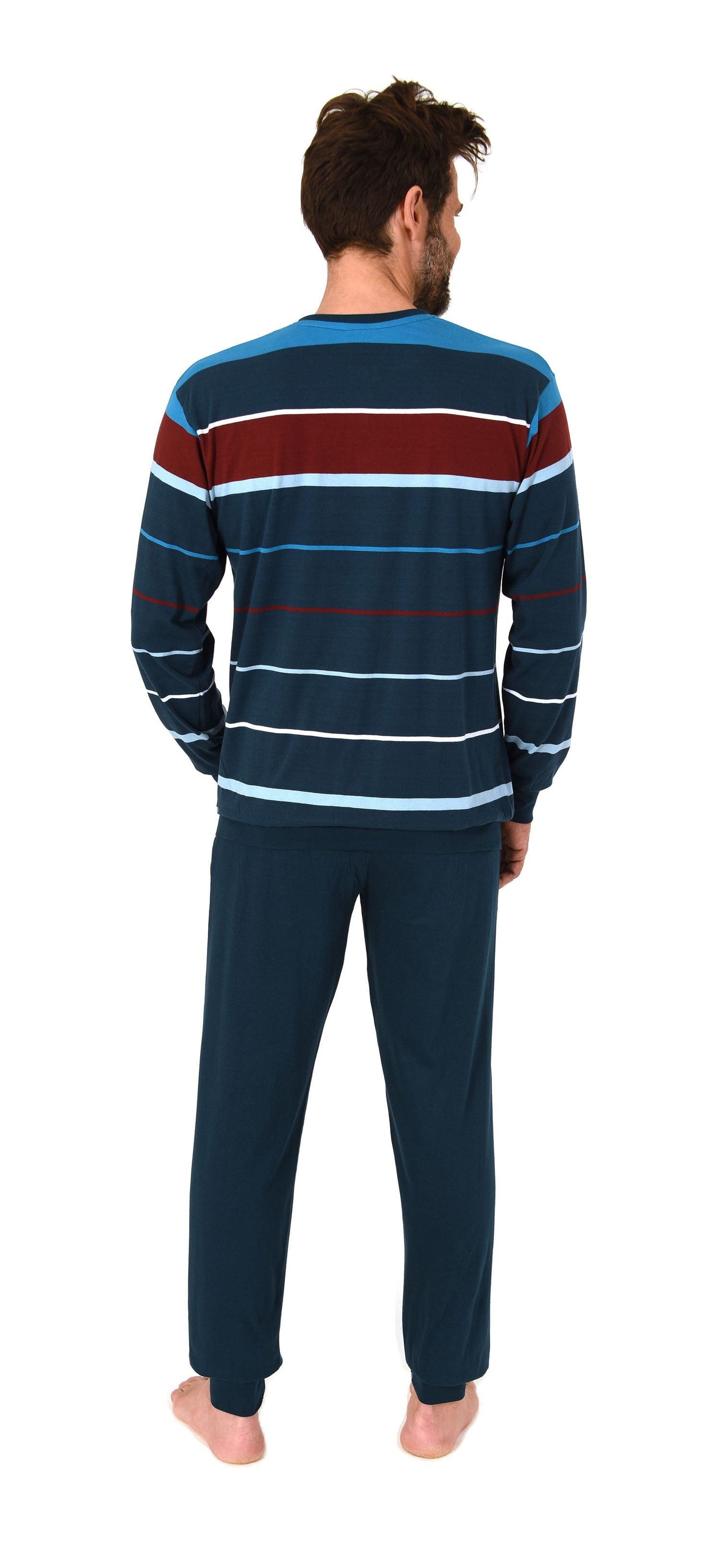 Normann Herren Schlafanzug lang mit Bündchen in Streifenoptik – Pyjama auch in Übergrößen