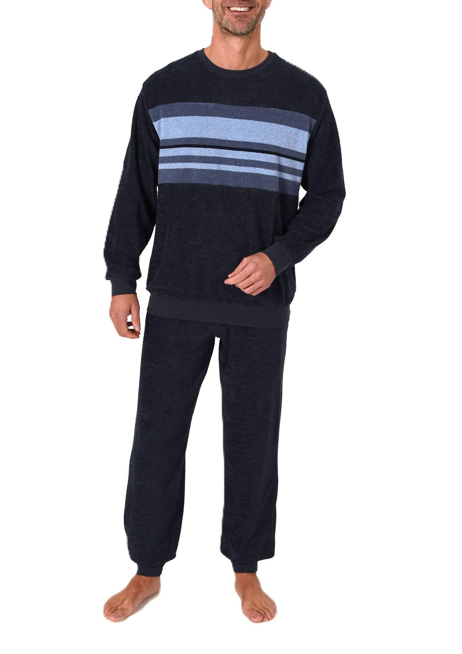 Normann Herren Frottee Schlafanzug lang mit Bündchen und Bruststreifen – auch in Übergröße