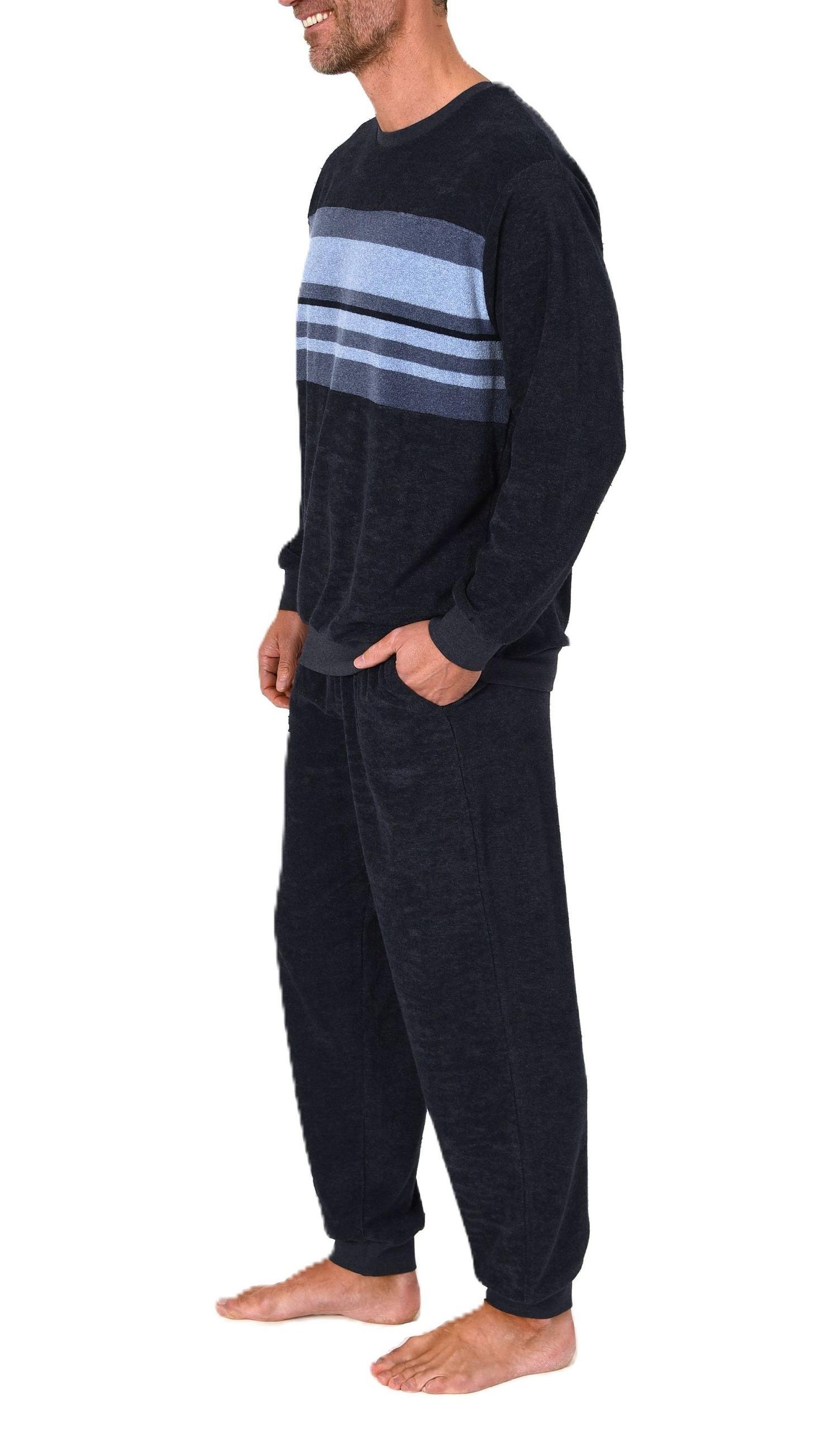 Normann Herren Frottee Schlafanzug lang mit Bündchen und Bruststreifen – auch in Übergröße