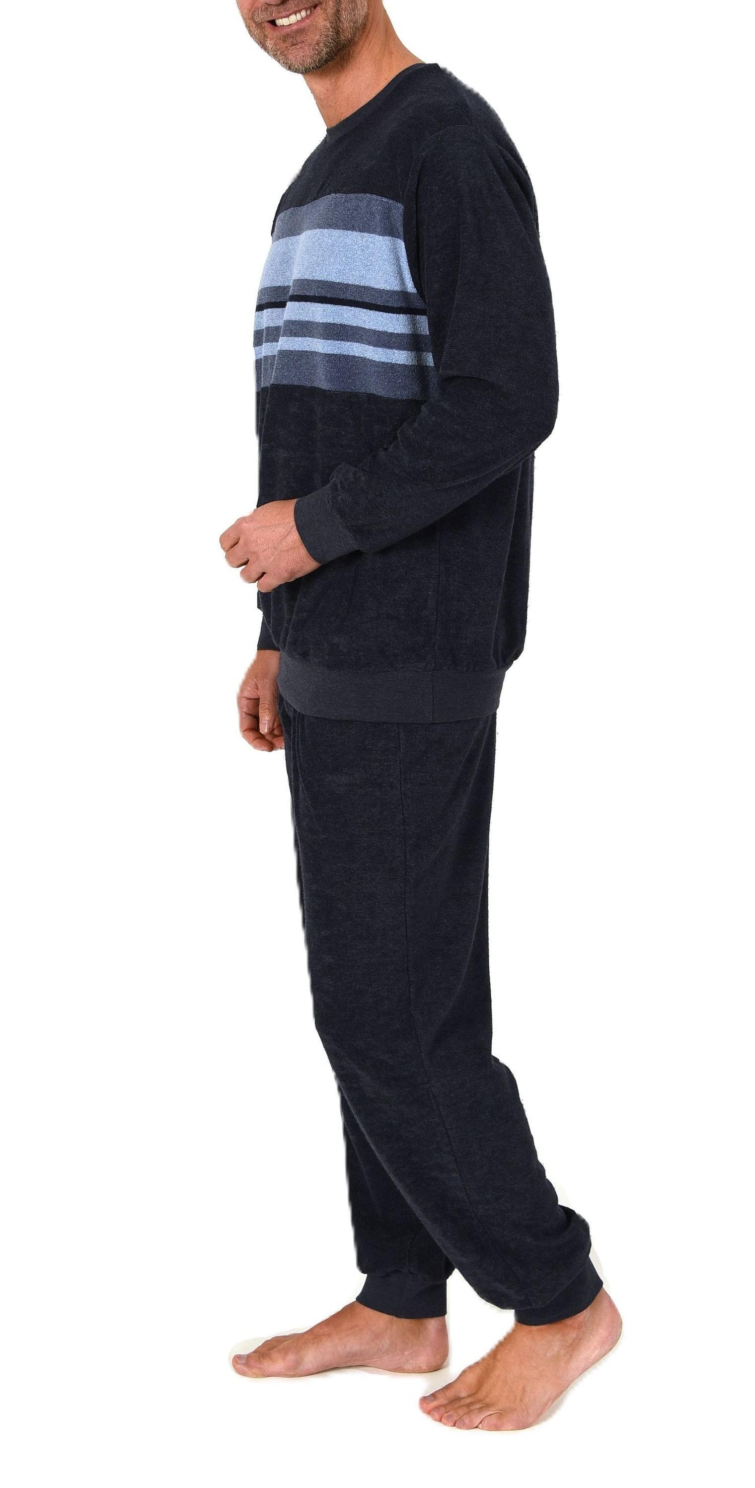 Normann Herren Frottee Schlafanzug lang mit Bündchen und Bruststreifen – auch in Übergröße
