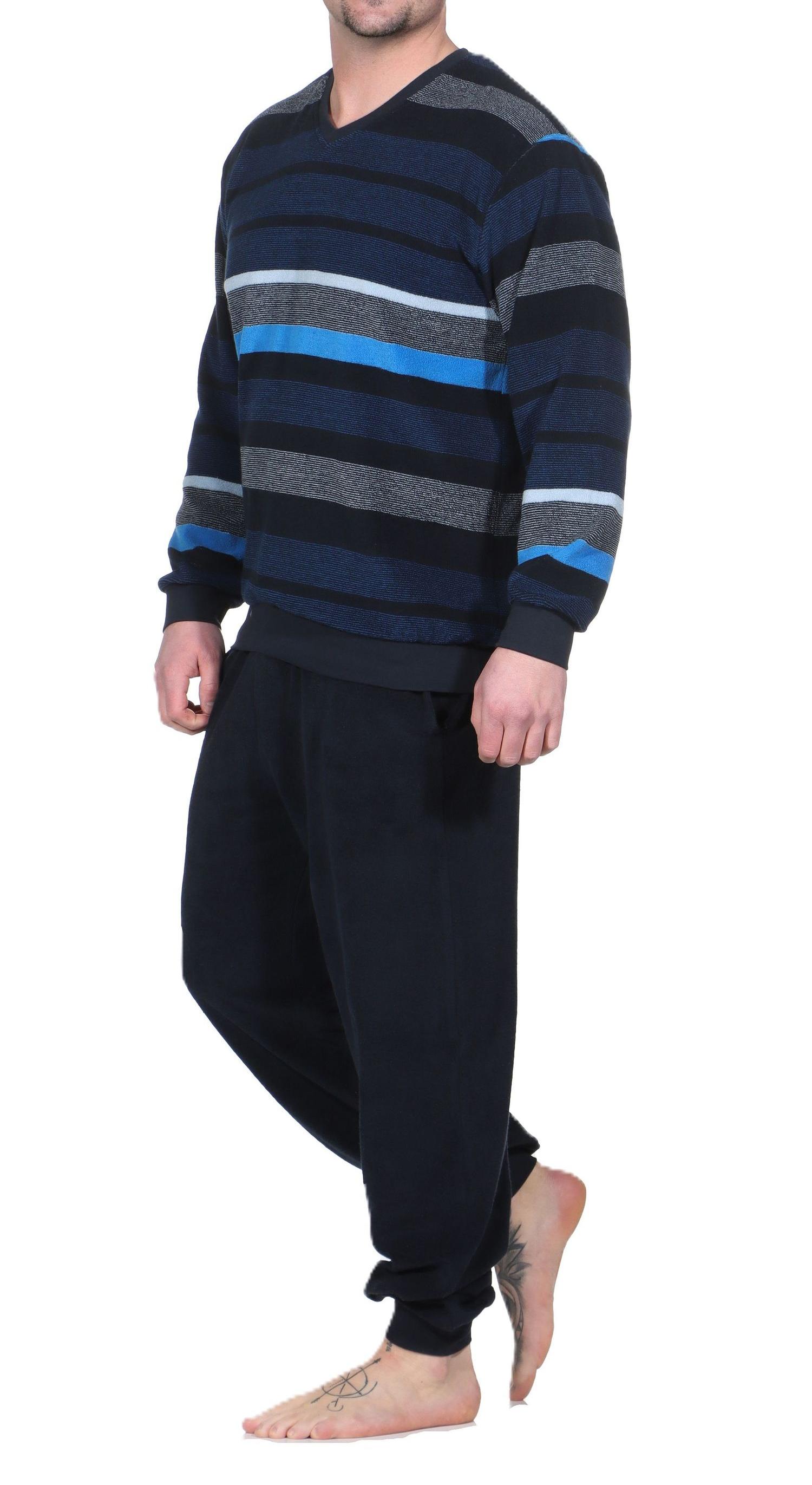 Normann Herren Frottee langarm Schlafanzug Pyjama in eleganter Optik – auch in Übergröße