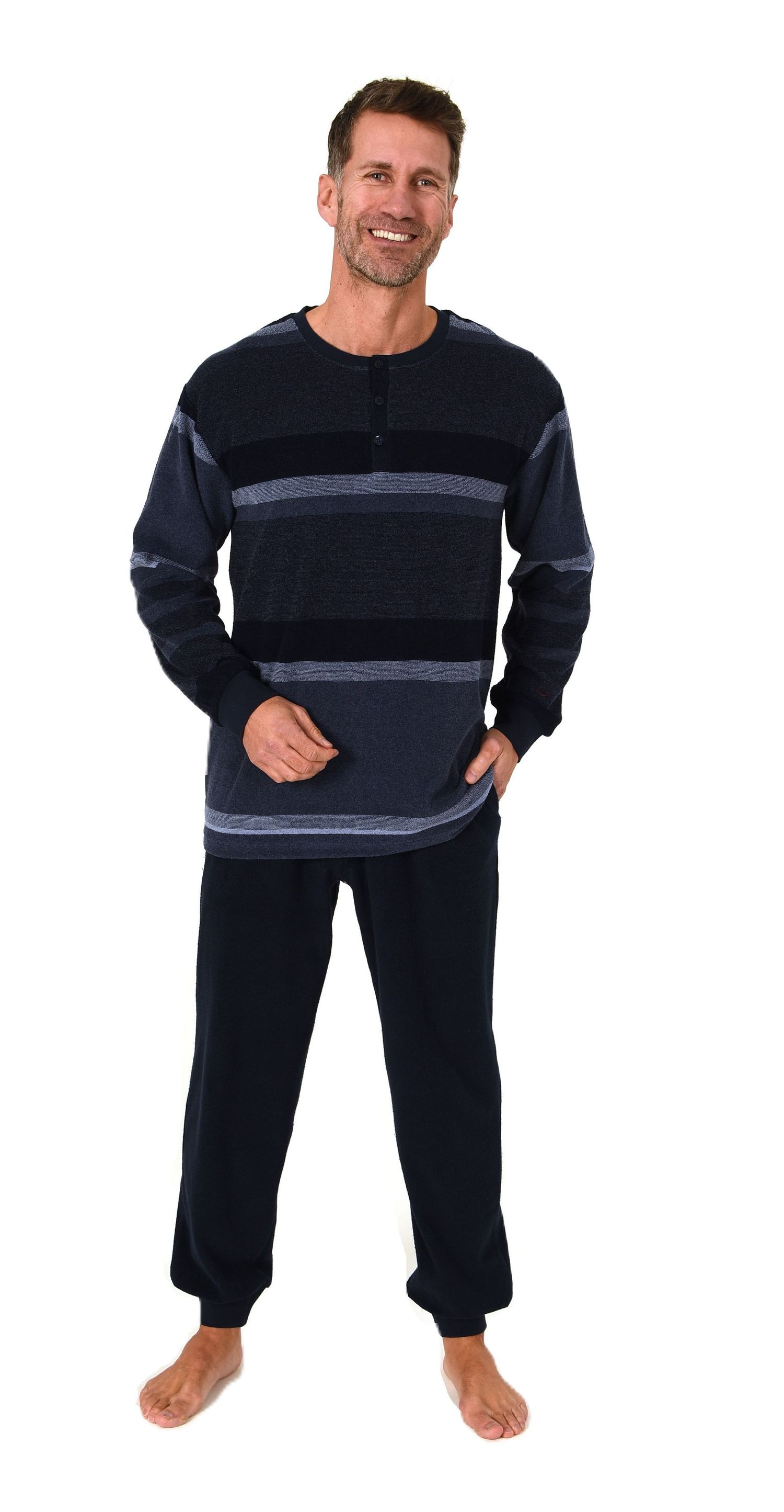 Normann Herren Frottee Schlafanzug mit Bündchen in Blockstreifen-Optik – auch in Übergröße