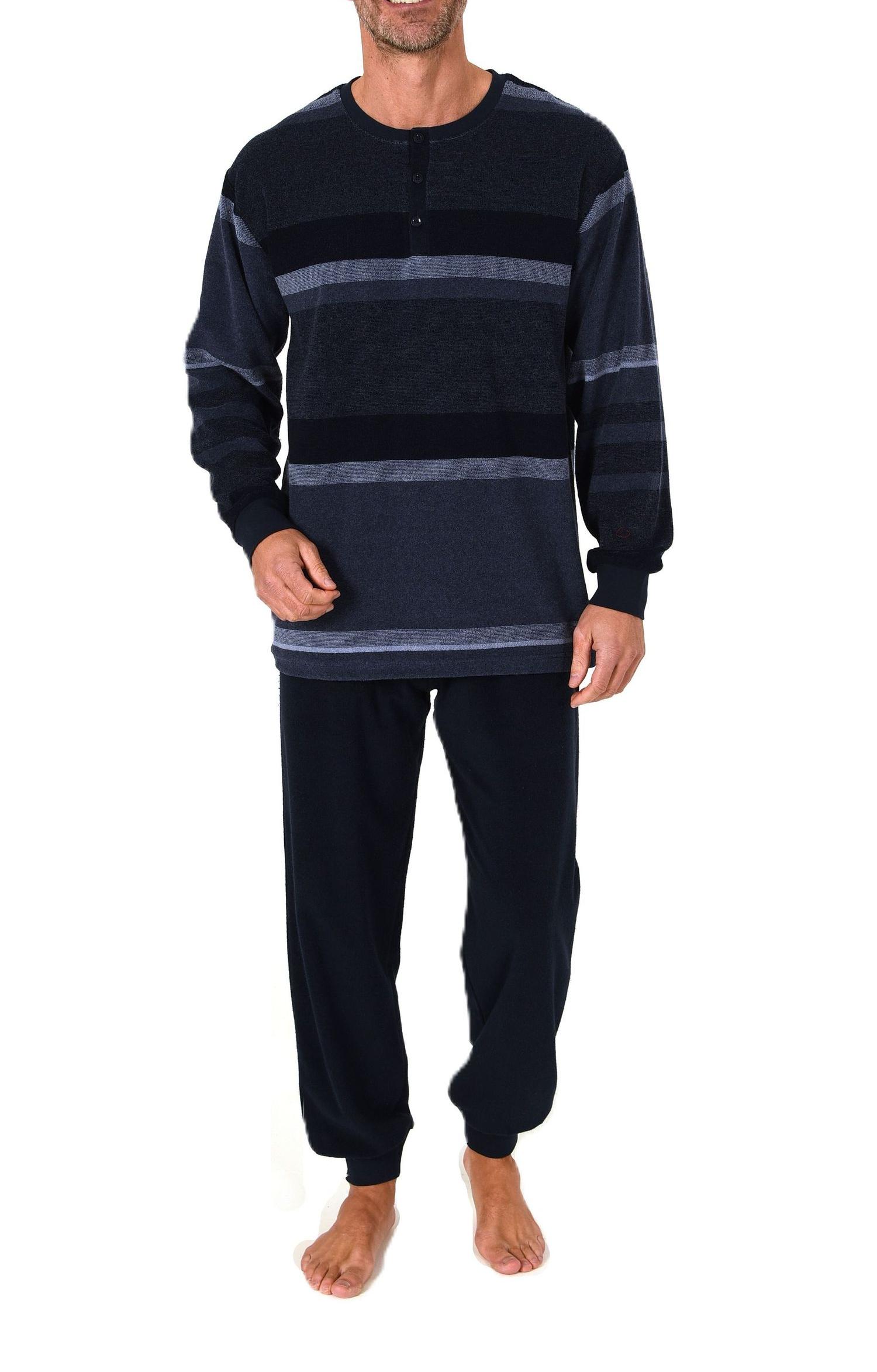 Normann Herren Frottee Schlafanzug mit Bündchen in Blockstreifen-Optik – auch in Übergröße