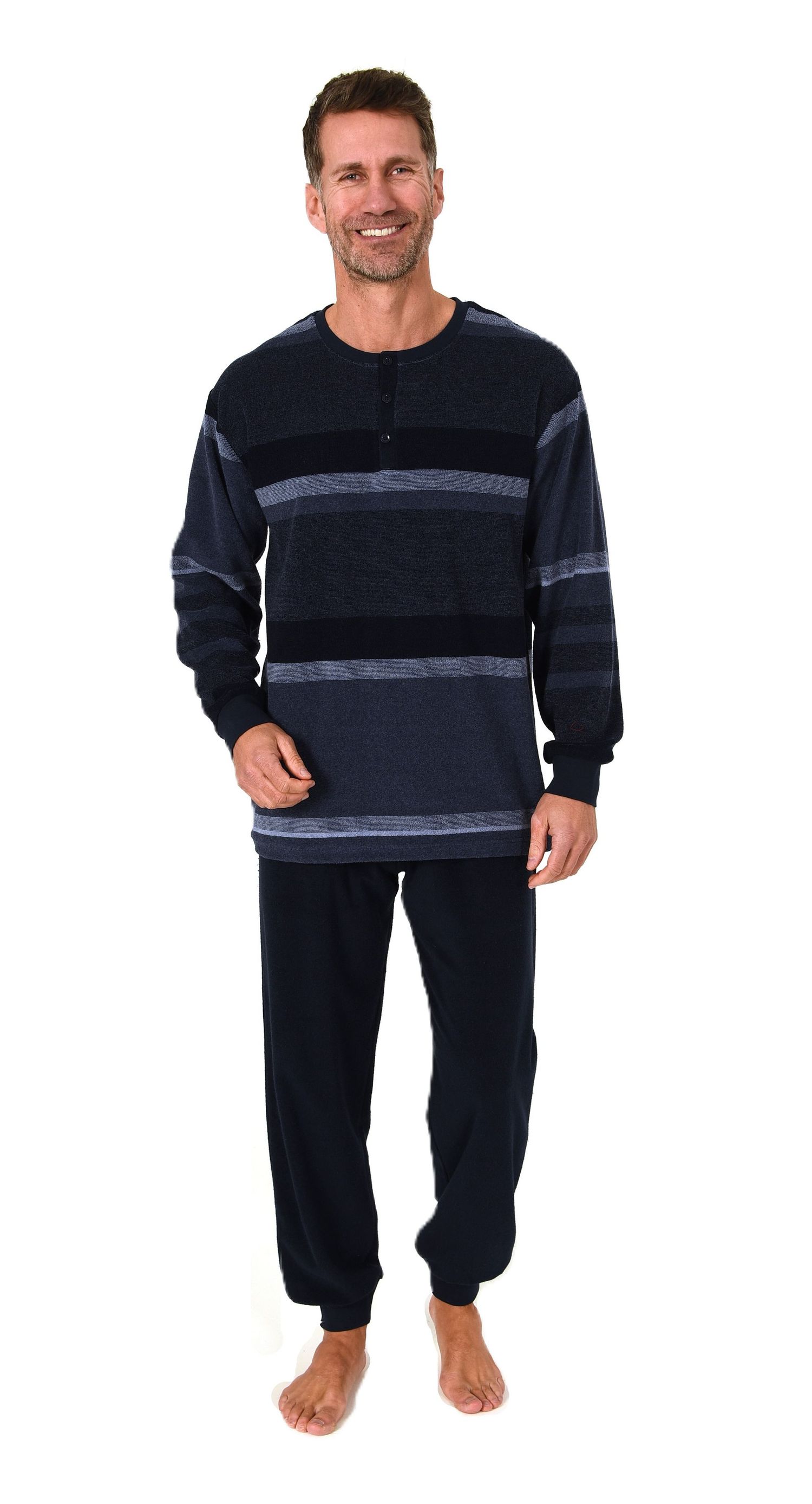 Normann Herren Frottee Schlafanzug mit Bündchen in Blockstreifen-Optik – auch in Übergröße