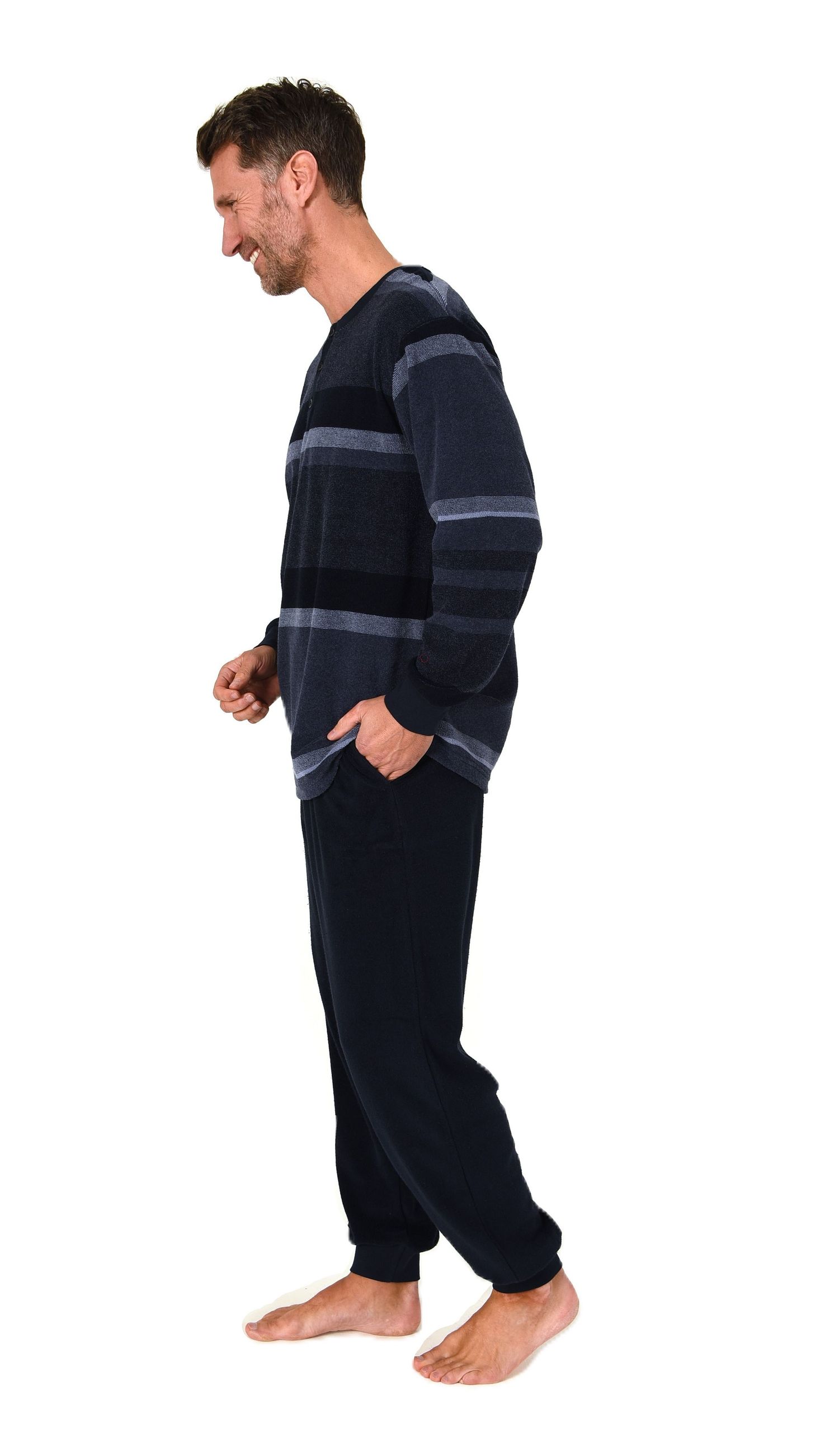 Normann Herren Frottee Schlafanzug mit Bündchen in Blockstreifen-Optik – auch in Übergröße