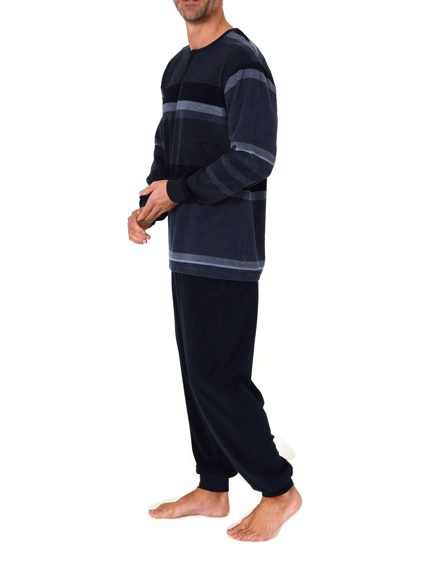 Normann Herren Frottee Schlafanzug mit Bündchen in Blockstreifen-Optik – auch in Übergröße