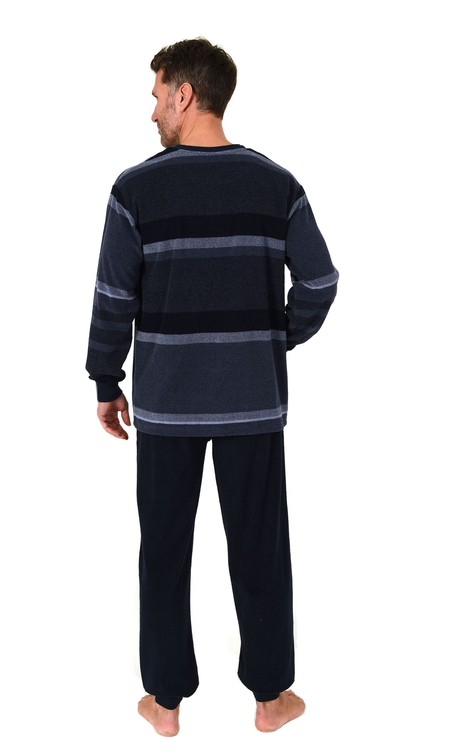 Normann Herren Frottee Schlafanzug mit Bündchen in Blockstreifen-Optik – auch in Übergröße
