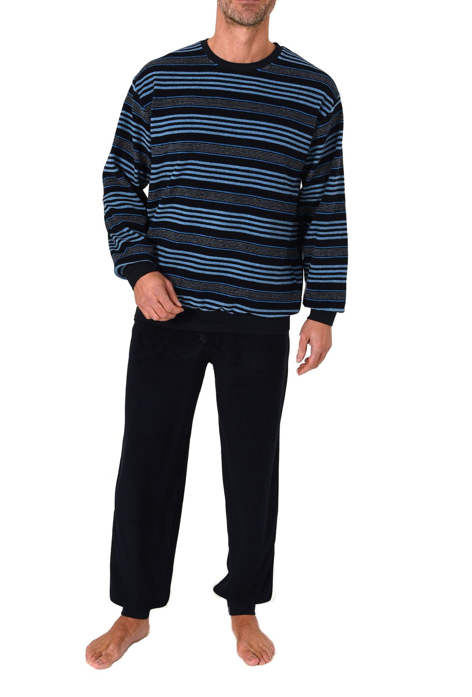 Normann Herren Frottee Schlafanzug lang mit Bündchen - auch in Übergrößen – Streifenoptik