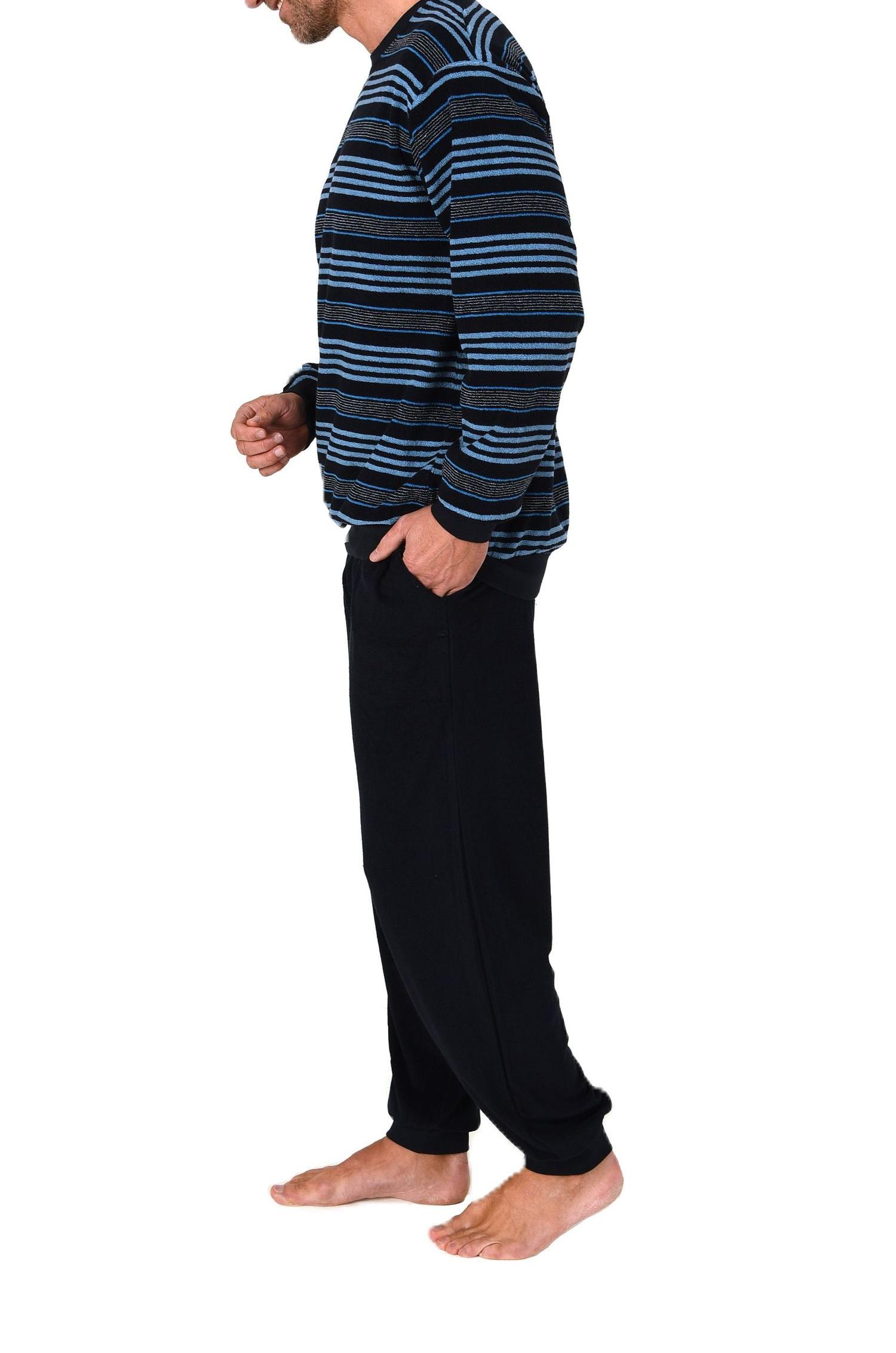 Normann Herren Frottee Schlafanzug lang mit Bündchen - auch in Übergrößen – Streifenoptik
