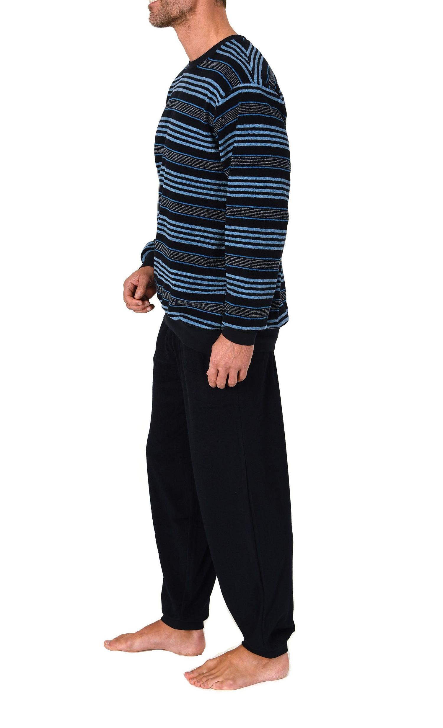 Normann Herren Frottee Schlafanzug lang mit Bündchen - auch in Übergrößen – Streifenoptik