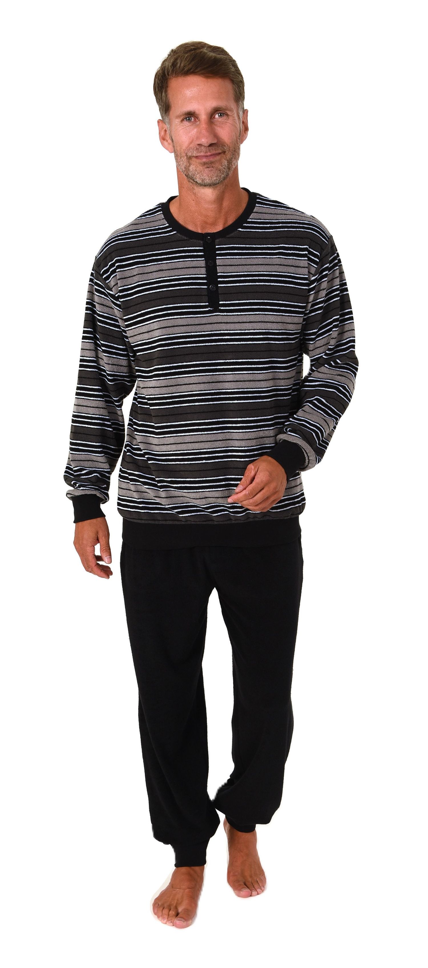 Normann Herren Frottee langarm Schlafanzug mit Bündchen in edler Optik – auch in Übergröße