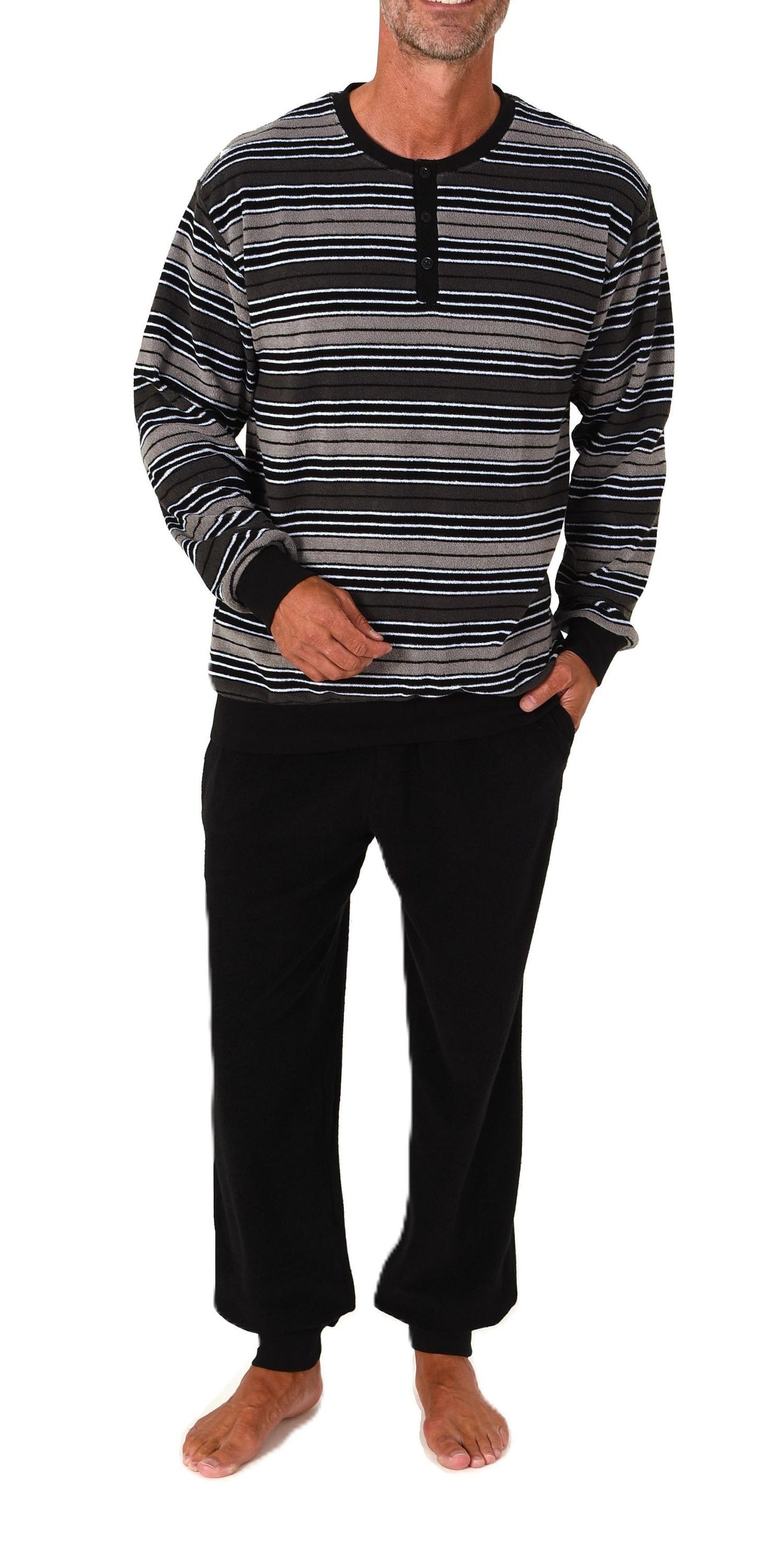 Normann Herren Frottee langarm Schlafanzug mit Bündchen in edler Optik – auch in Übergröße