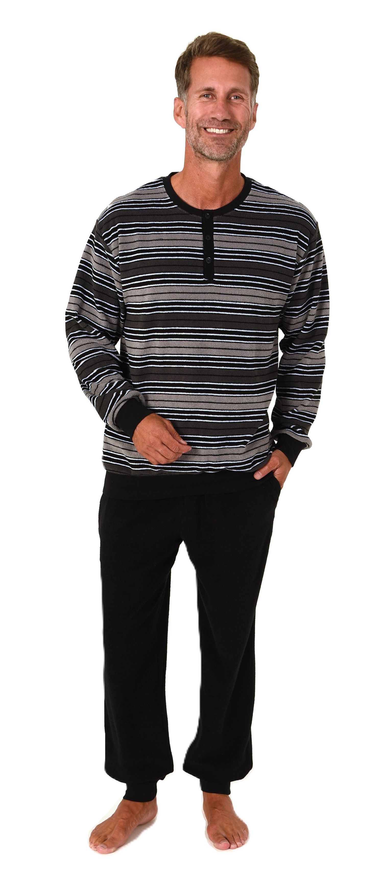 Normann Herren Frottee langarm Schlafanzug mit Bündchen in edler Optik – auch in Übergröße