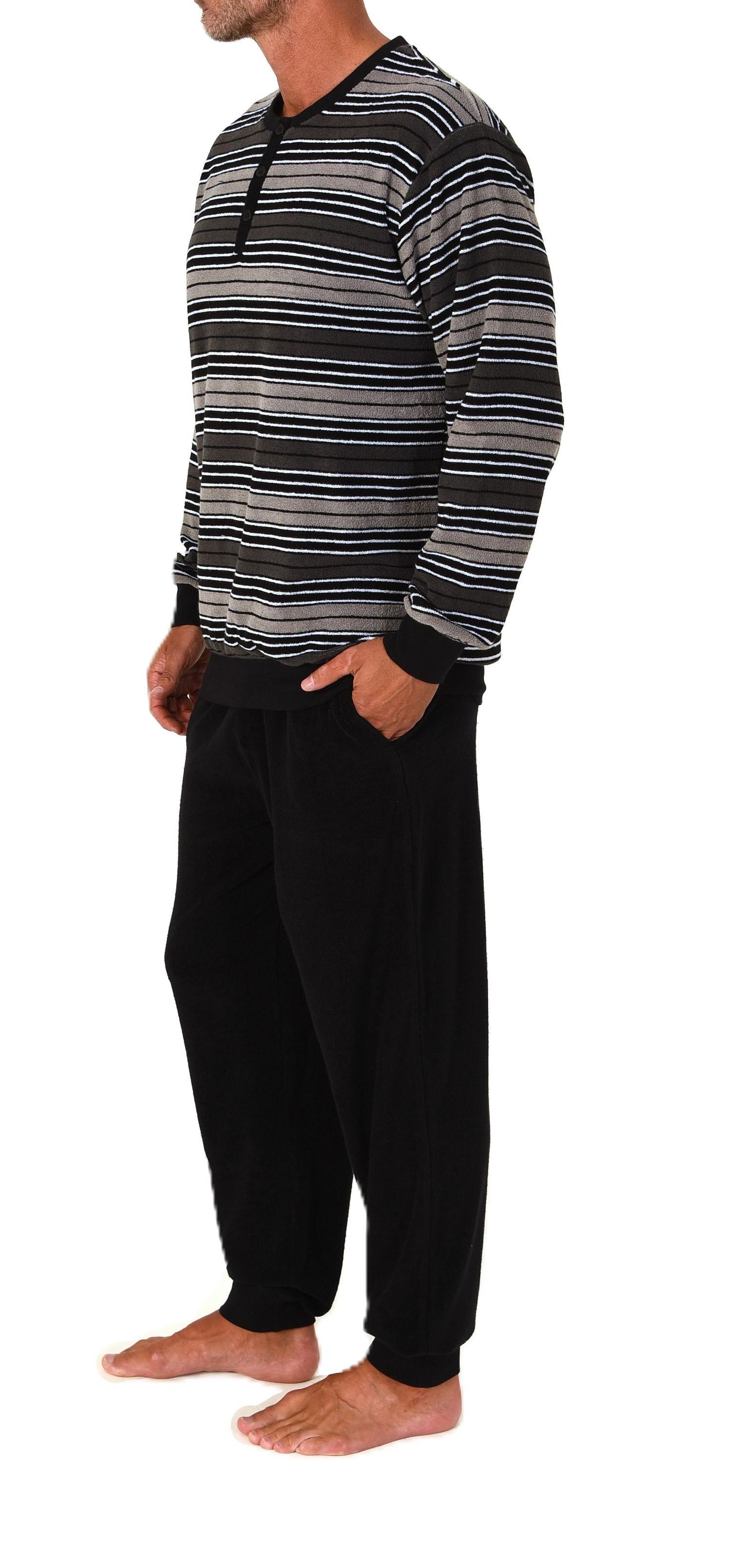 Normann Herren Frottee langarm Schlafanzug mit Bündchen in edler Optik – auch in Übergröße