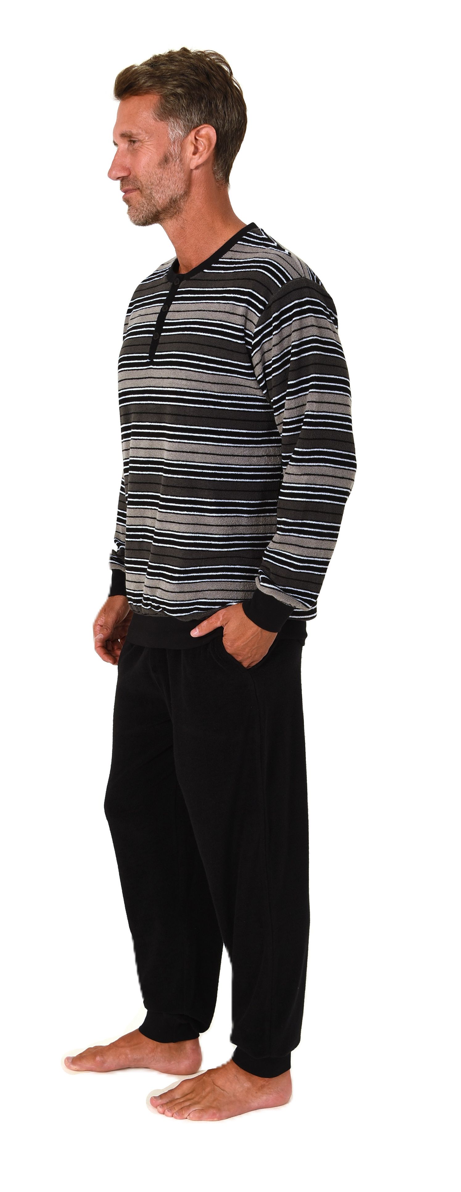 Normann Herren Frottee langarm Schlafanzug mit Bündchen in edler Optik – auch in Übergröße