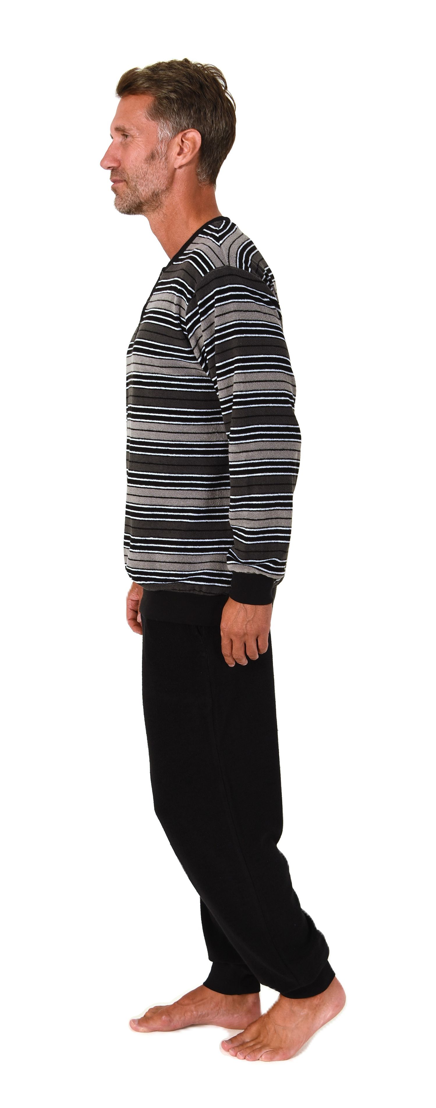 Normann Herren Frottee langarm Schlafanzug mit Bündchen in edler Optik – auch in Übergröße