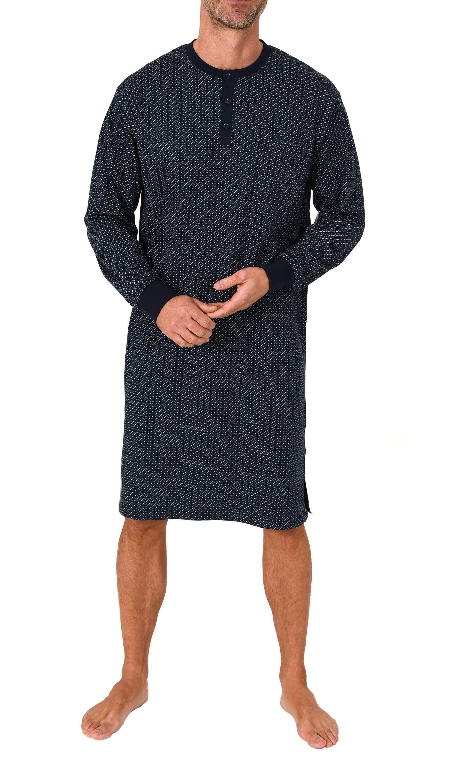 Normann Herren Langarm Nachthemd mit Bündchen – Minimalprint-Optik - auch in Übergröße
