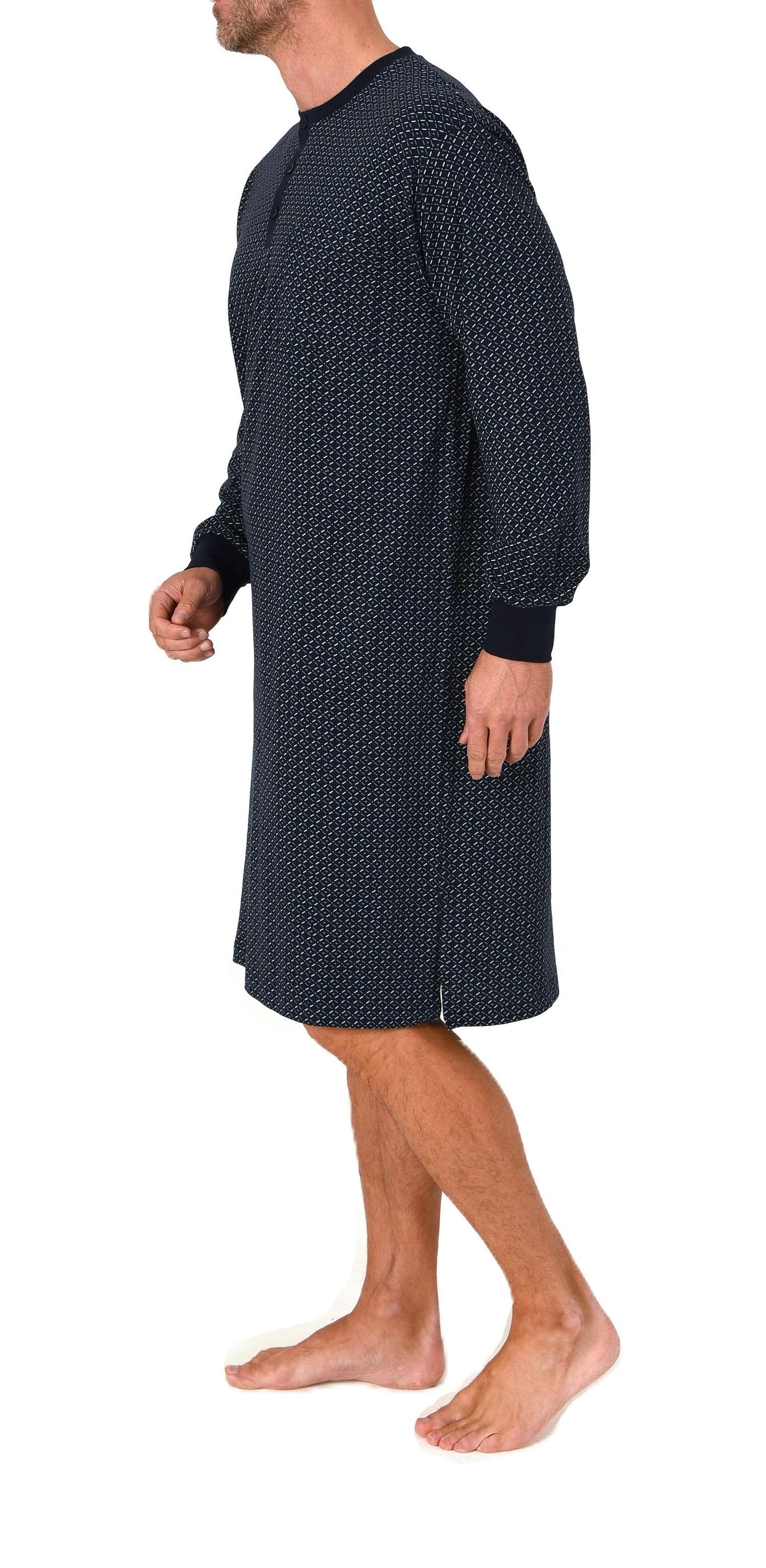 Normann Herren Langarm Nachthemd mit Bündchen – Minimalprint-Optik - auch in Übergröße