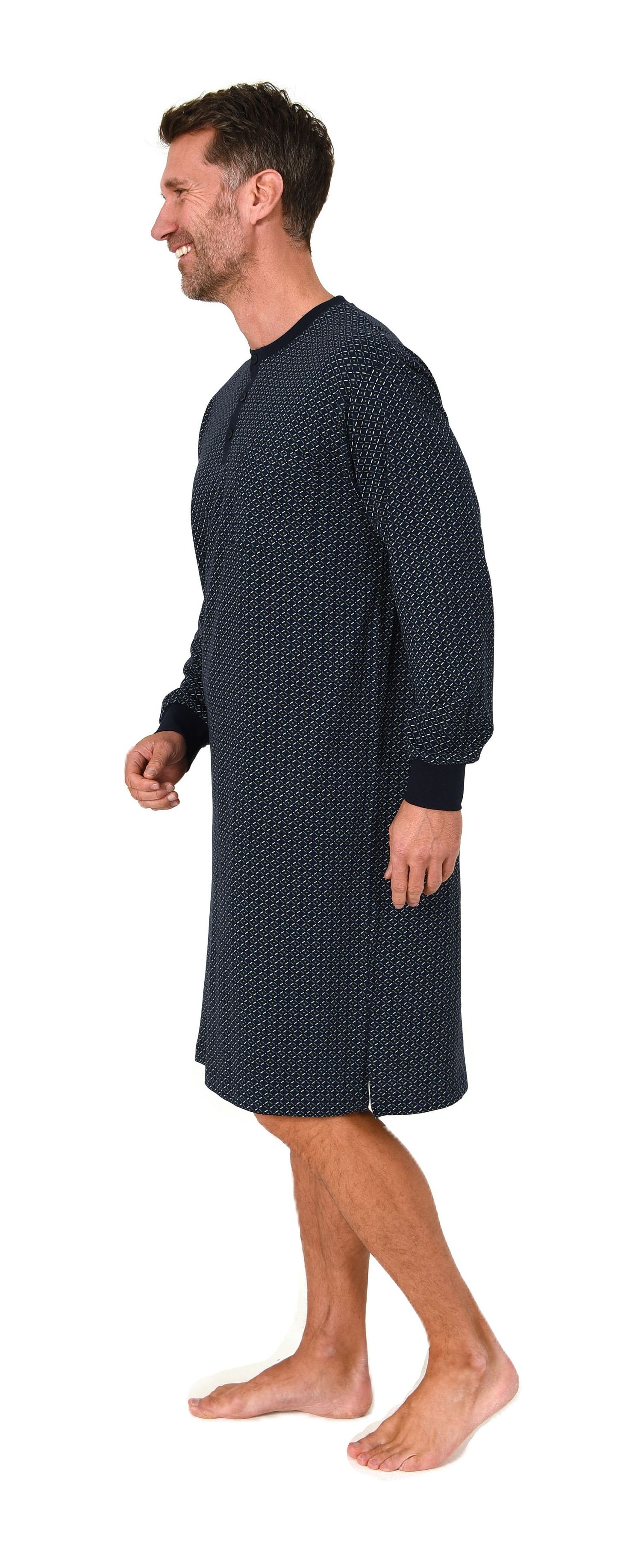 Normann Herren Langarm Nachthemd mit Bündchen – Minimalprint-Optik - auch in Übergröße