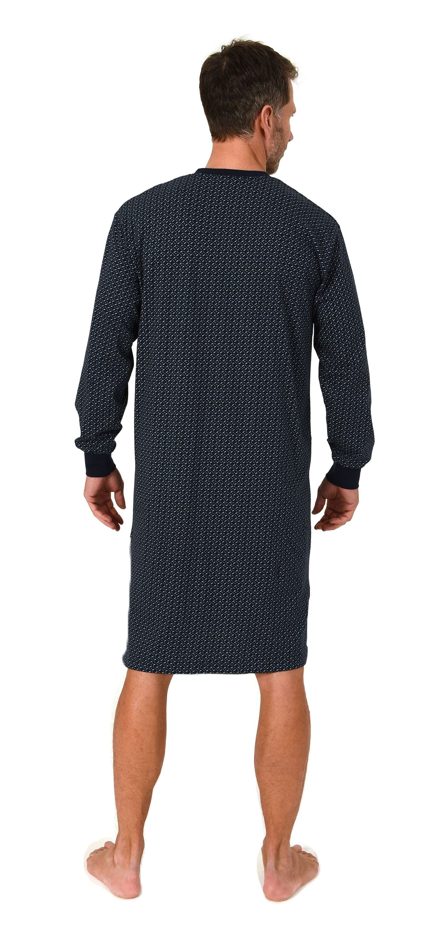 Normann Herren Langarm Nachthemd mit Bündchen – Minimalprint-Optik - auch in Übergröße