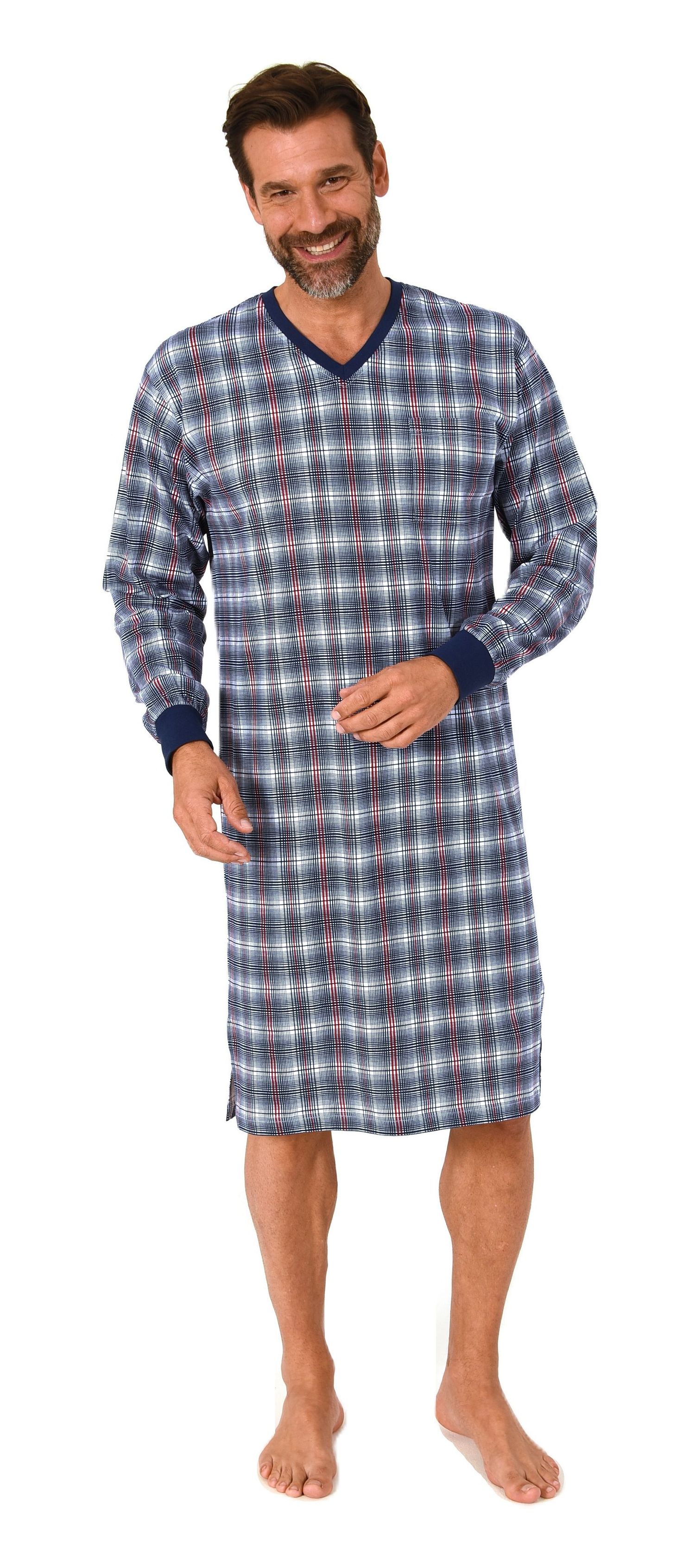 Normann Herren langarm Nachthemd mit Bündchen und V-Hals – Sleepshirt auch in Übergrößen Normann Herren langarm Nachthemd mit Bündchen und V-Hals – Sleepshirt auch in Übergrößen