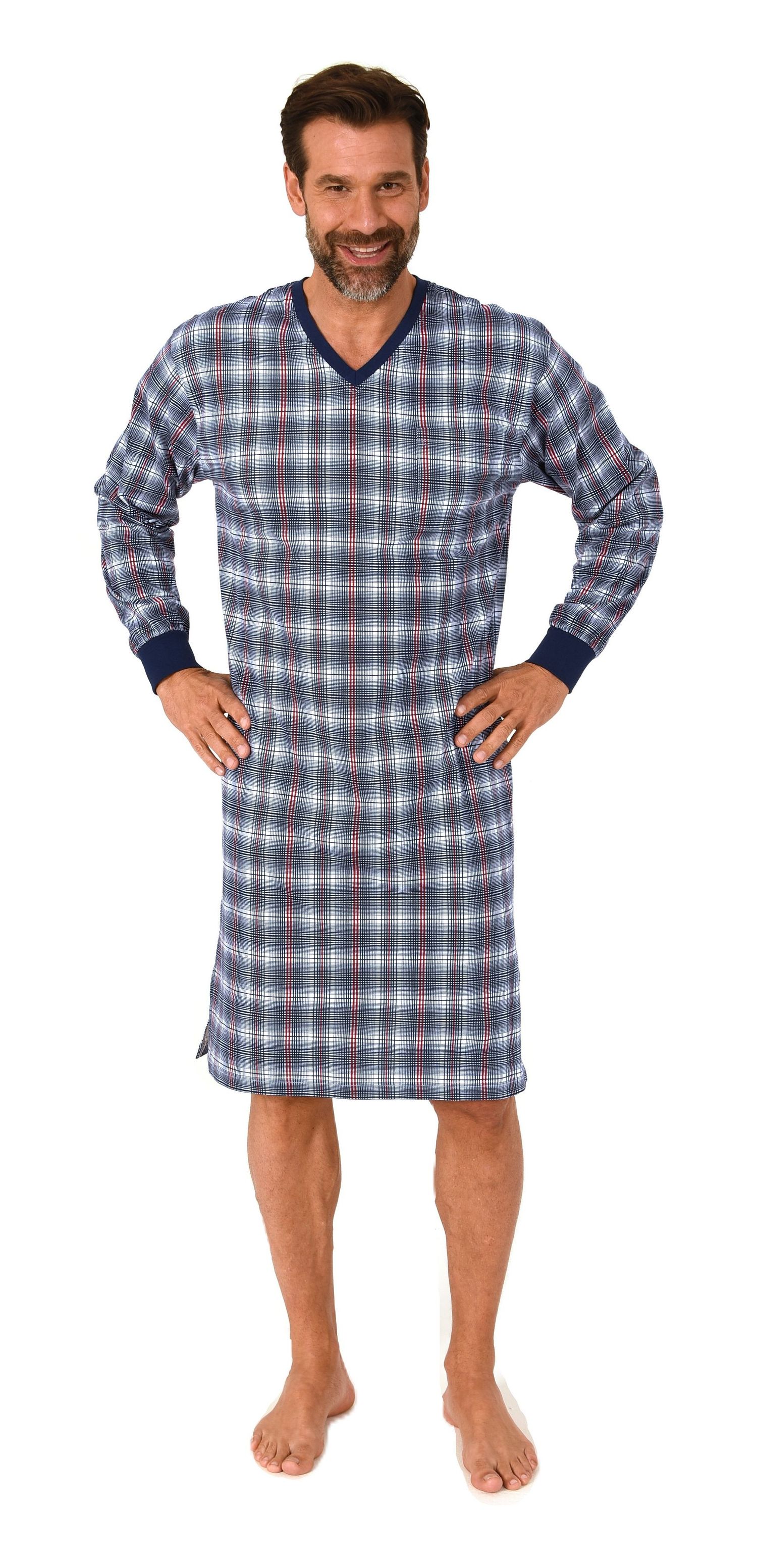 Normann Herren langarm Nachthemd mit Bündchen und V-Hals – Sleepshirt auch in Übergrößen Normann Herren langarm Nachthemd mit Bündchen und V-Hals – Sleepshirt auch in Übergrößen