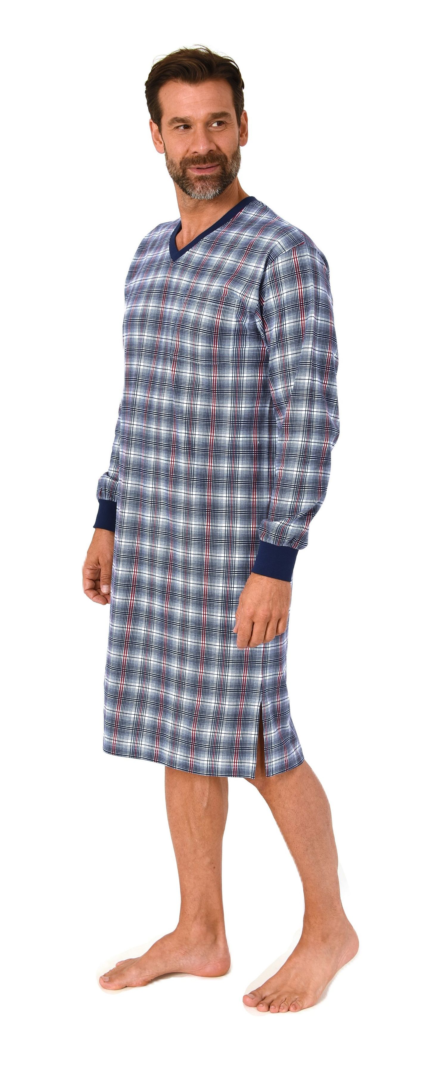 Normann Herren langarm Nachthemd mit Bündchen und V-Hals – Sleepshirt auch in Übergrößen Normann Herren langarm Nachthemd mit Bündchen und V-Hals – Sleepshirt auch in Übergrößen