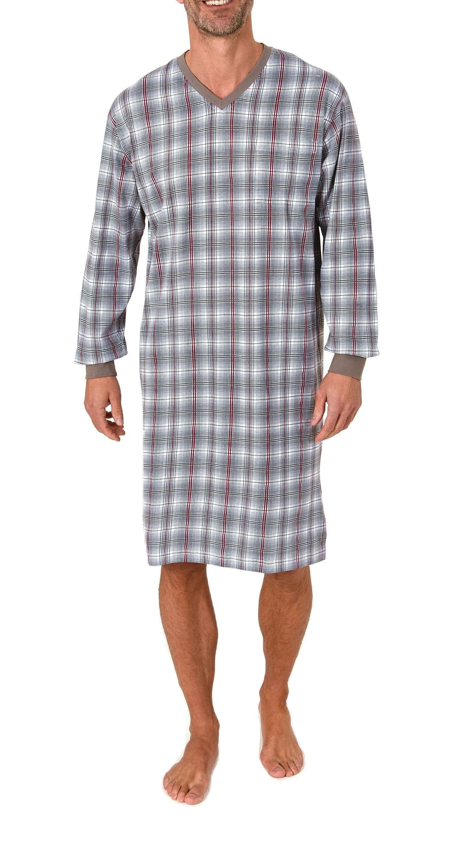 Normann Herren langarm Nachthemd mit Bündchen und V-Hals – Sleepshirt auch in Übergrößen