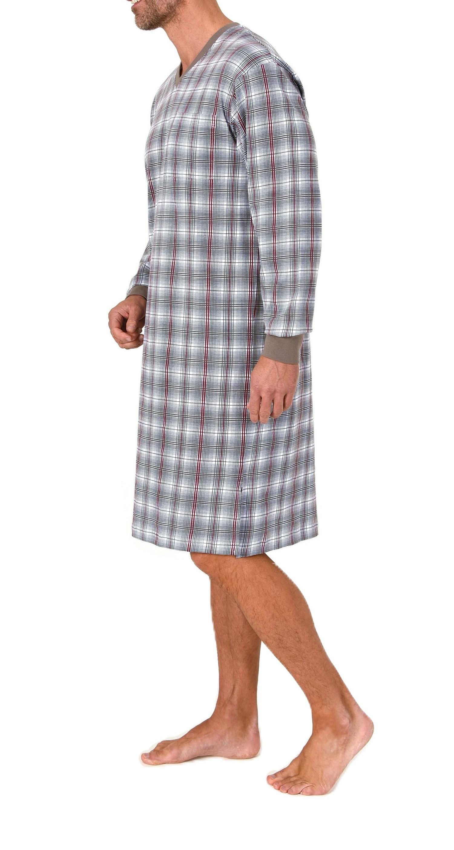 Normann Herren langarm Nachthemd mit Bündchen und V-Hals – Sleepshirt auch in Übergrößen