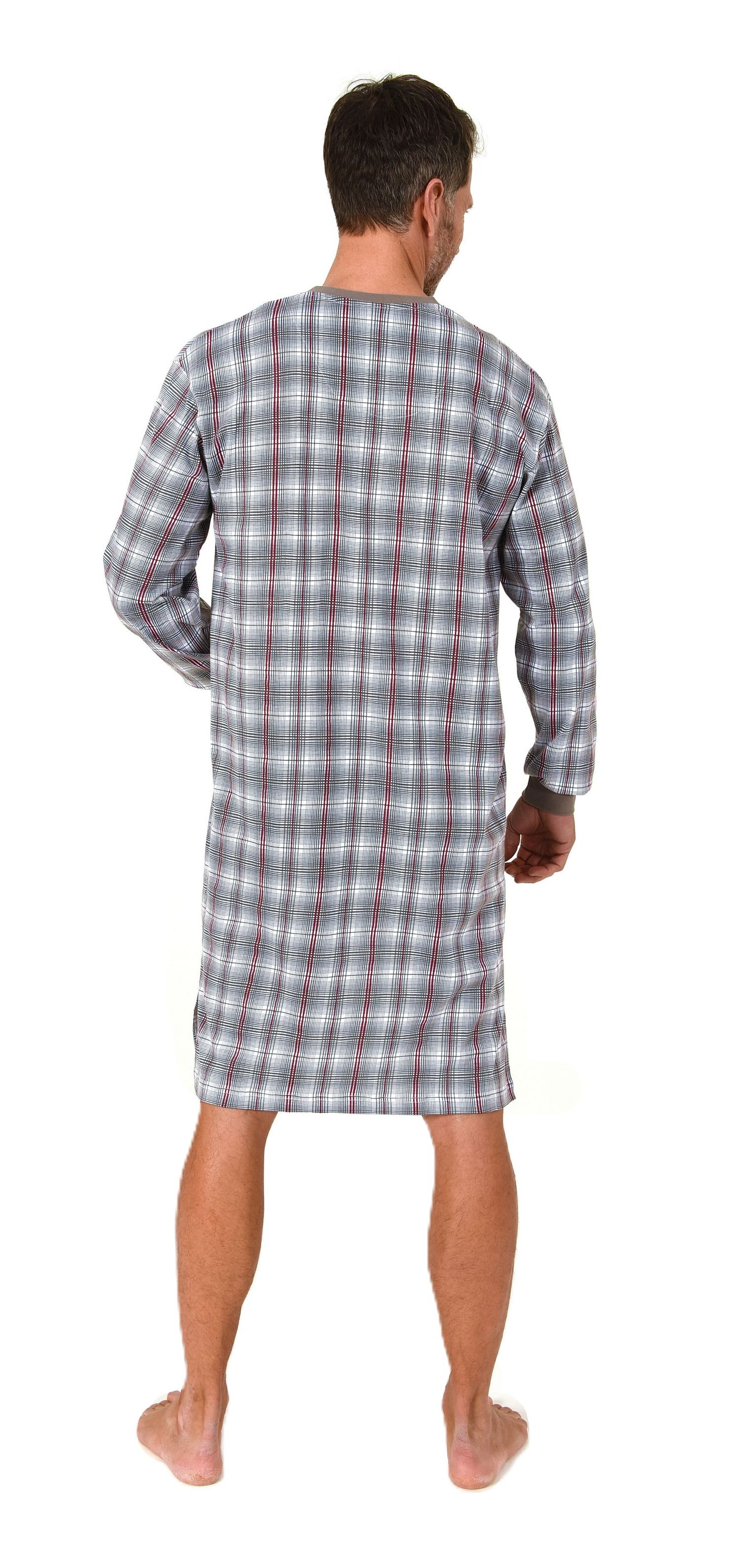 Normann Herren langarm Nachthemd mit Bündchen und V-Hals – Sleepshirt auch in Übergrößen