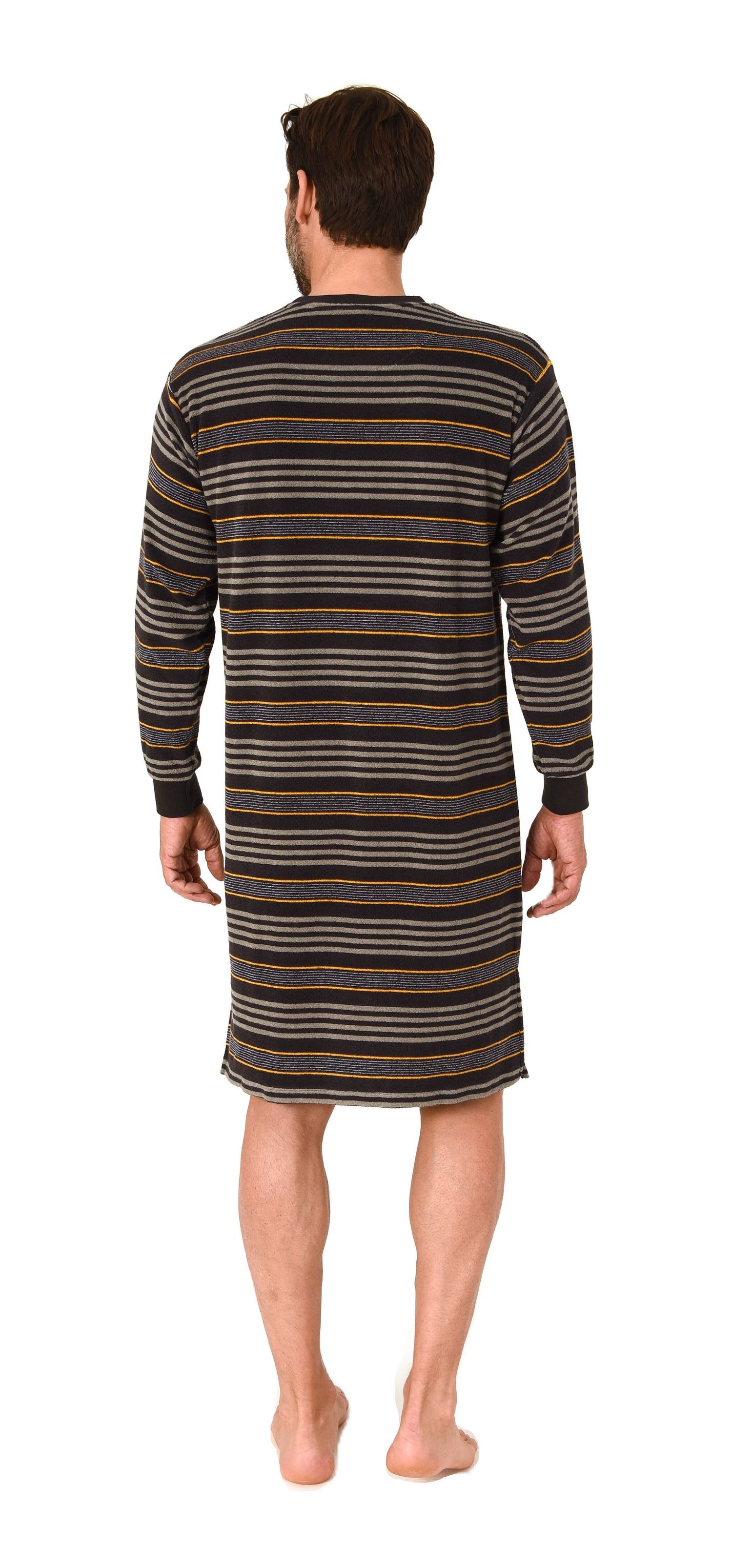 Normann Herren Frotte langarm Nachthemd mit Bündchen - auch in Übergrößen – Streifenoptik