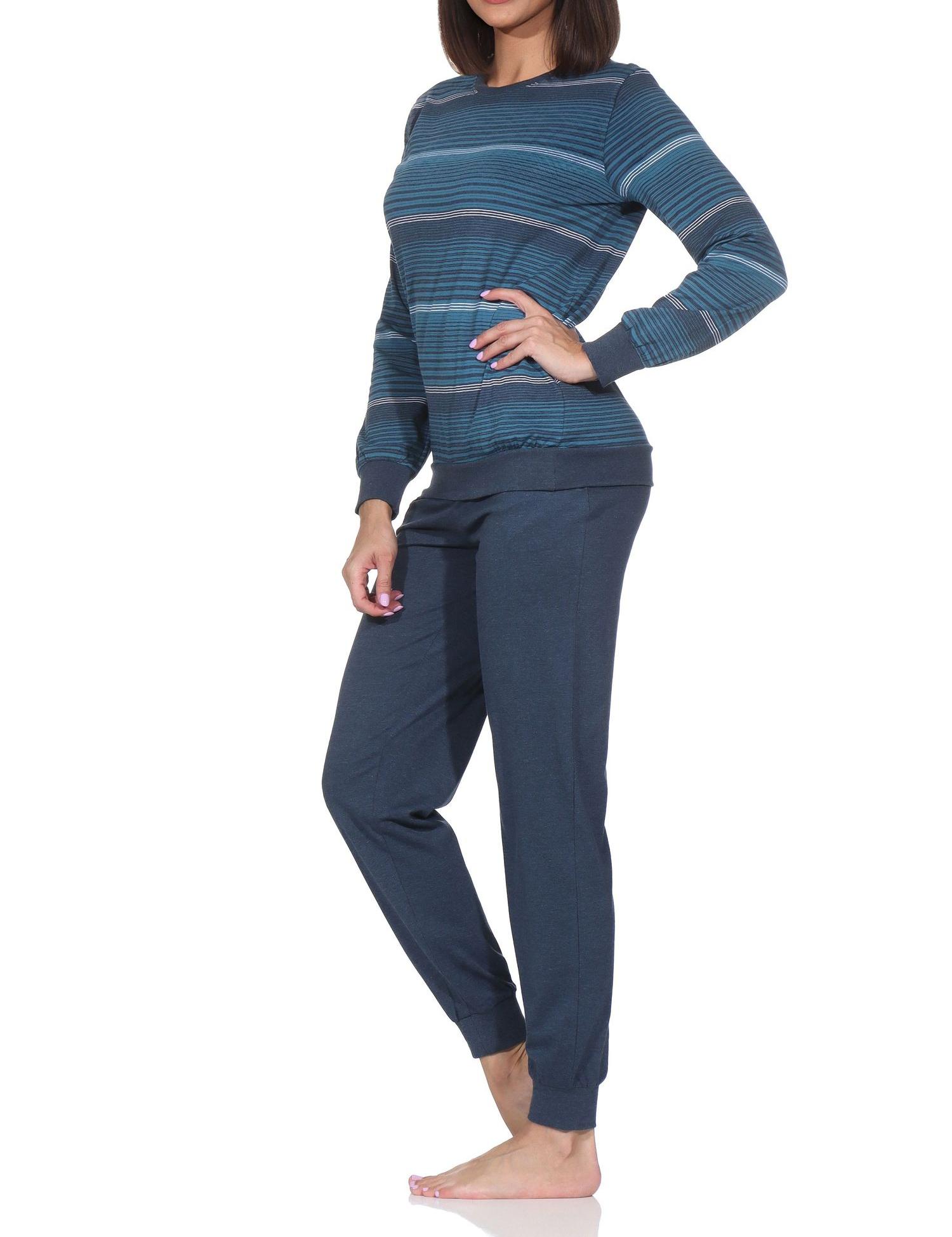 Normann Damen langarm Schlafanzug mit Bündchen in Streifenoptik - auch in Übergrössen