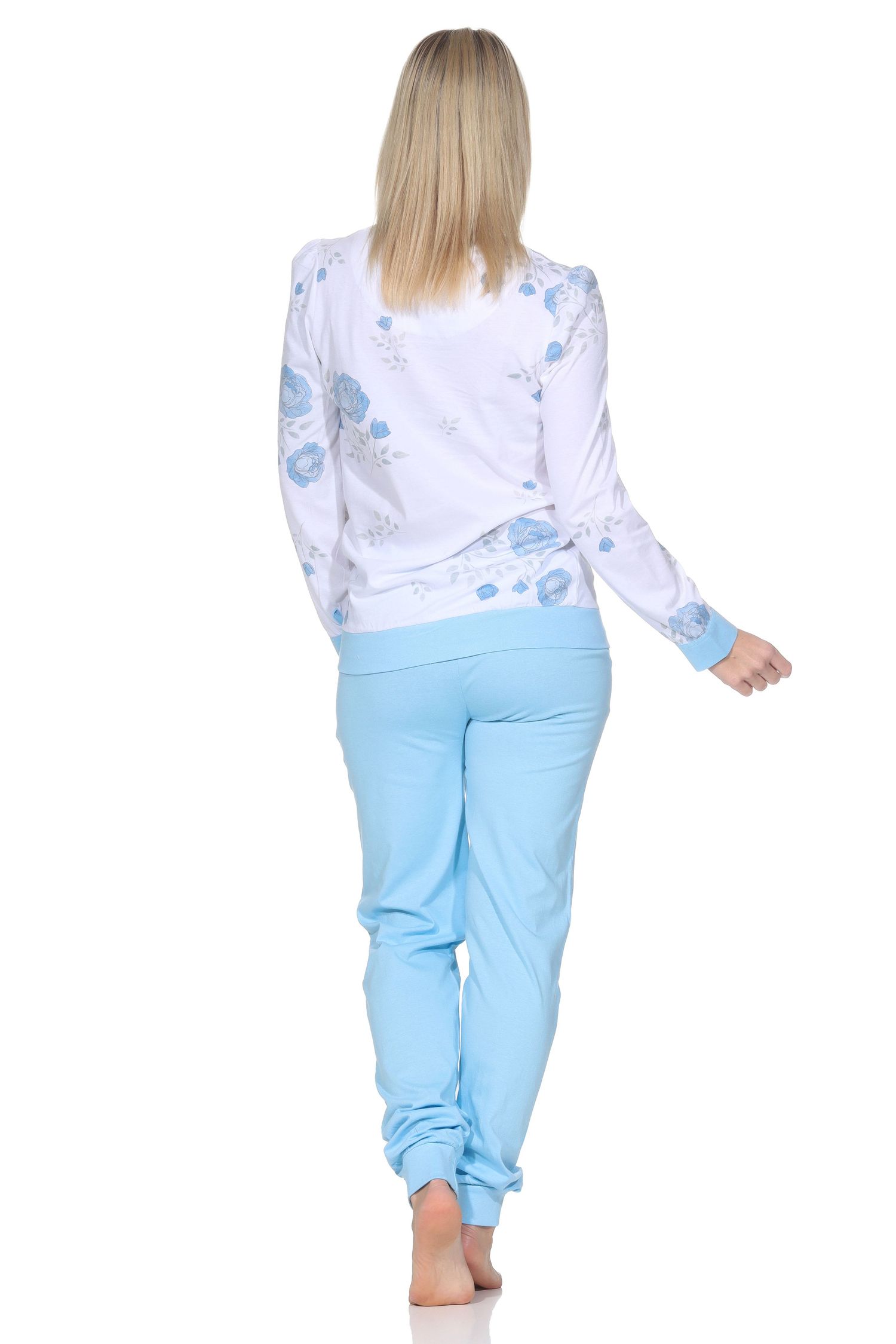 Normann Damen langarm Schlafanzug Pyjama mit Bündchen in klassischer fraulicher Optik
