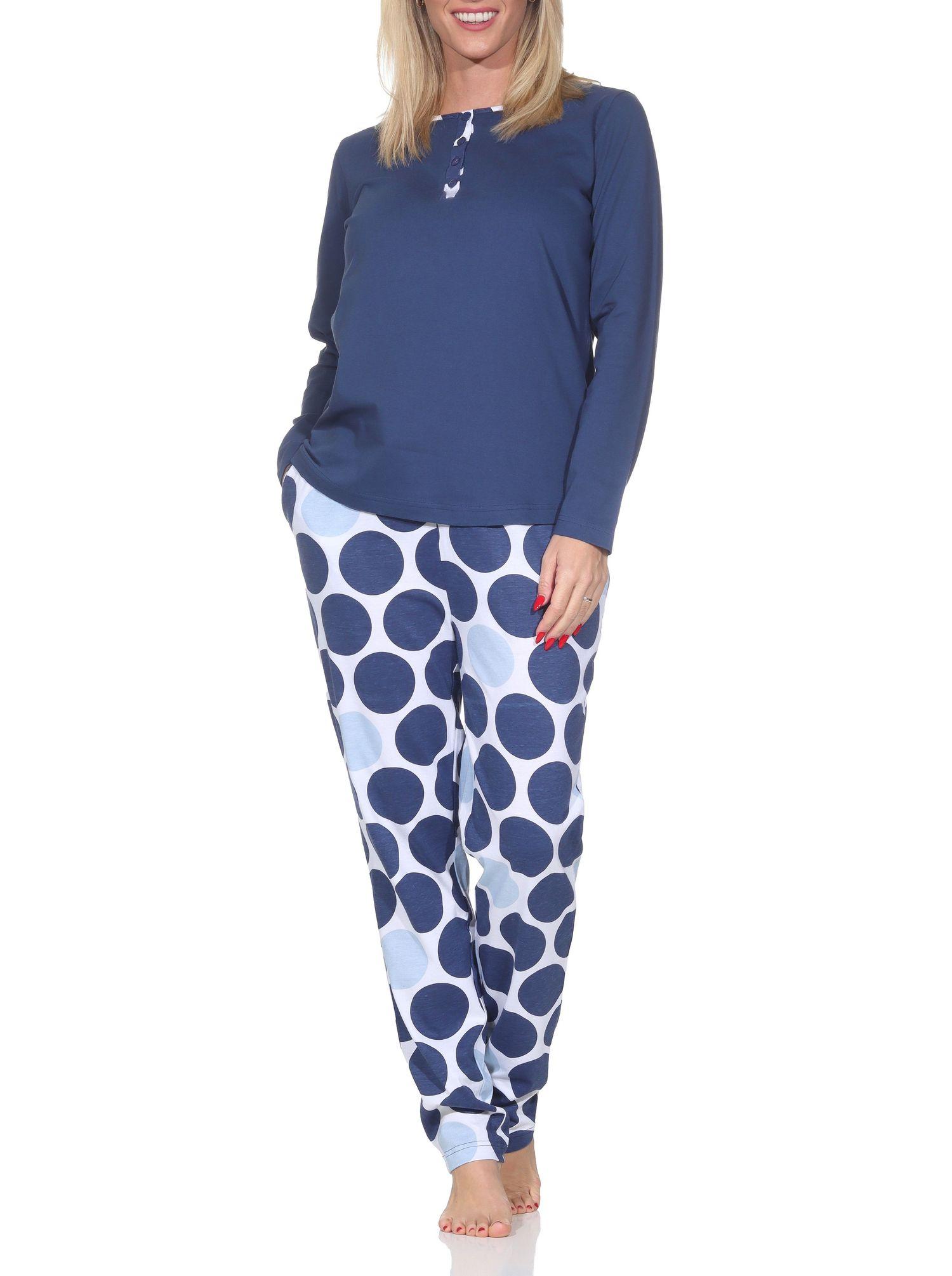 Normann Damen langarm Schlafanzug Pyjama mit Hose in Punkte Tupfen Look Normann Damen langarm Schlafanzug Pyjama mit Hose in Punkte Tupfen Look